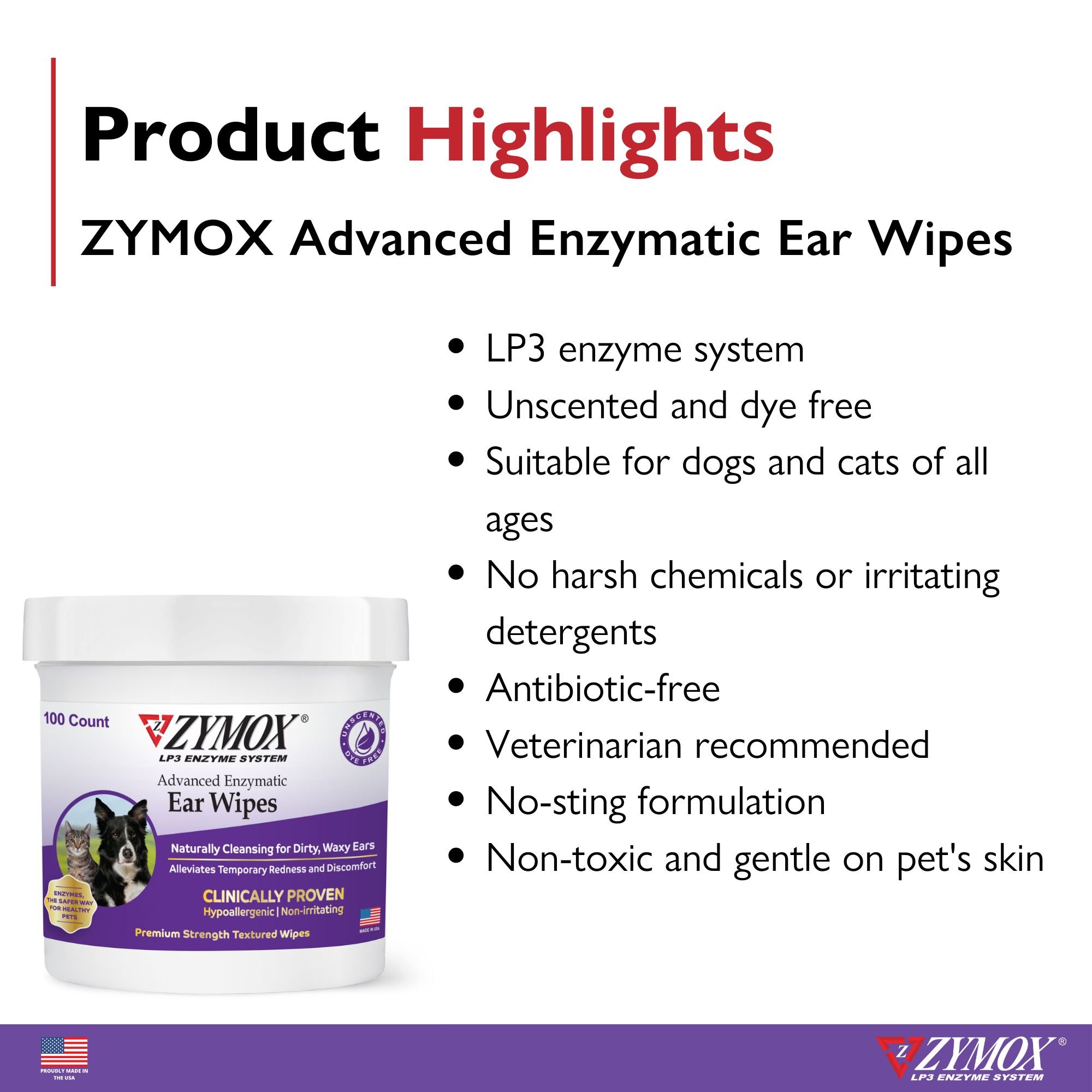 Zymox Advanced Enzymatic Dog & Cat Ear Wipes, 7.05-fl oz bottle, 100 count - image 5
