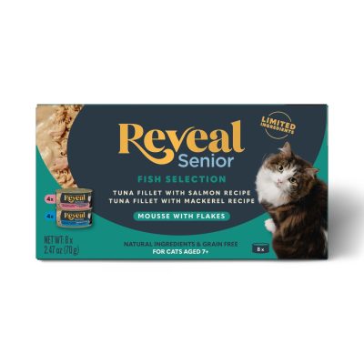 Reveal Fish Selection Mousse with Flakes Grain-Free Wet Senior Cat Food, 2.47-oz can, case of 8