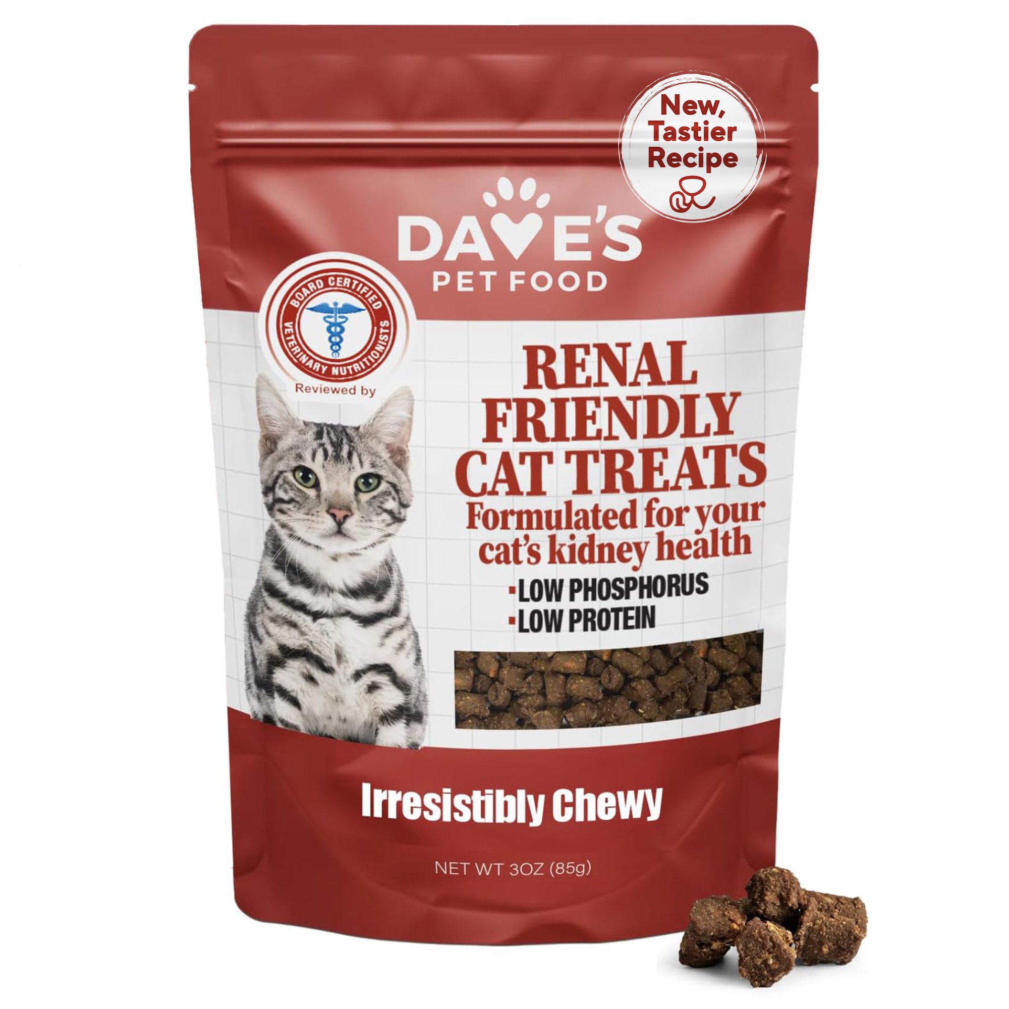 Dave's Pet Food Renal-Friendly Sweet Potato Grain-Free Soft & Chewy Cat Treats, 3-oz bag