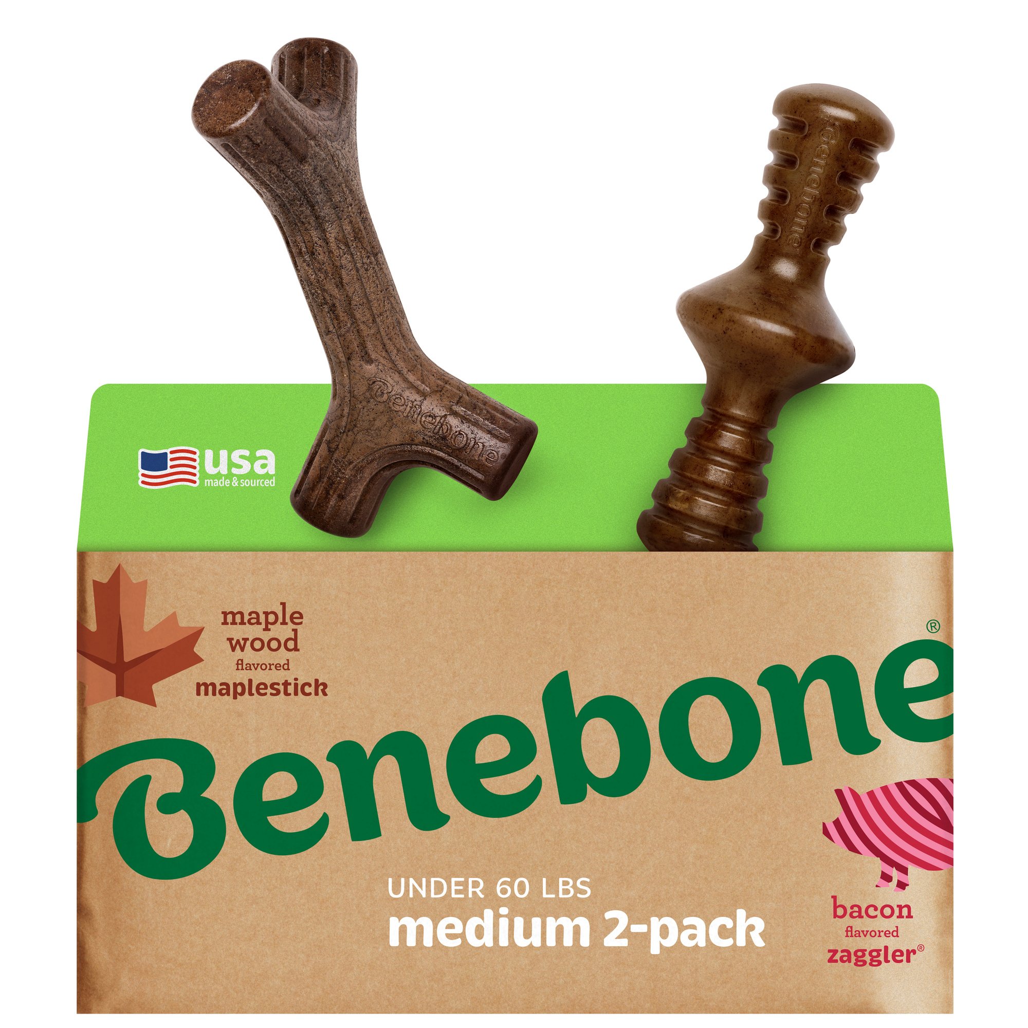 Benebone 2-Pack Maplestick Zaggler Dog Chew Toy, Medium