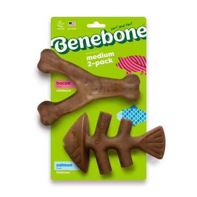 Benebone 2-Pack Wishbone Fishbone Dog Chew Toy, Medium