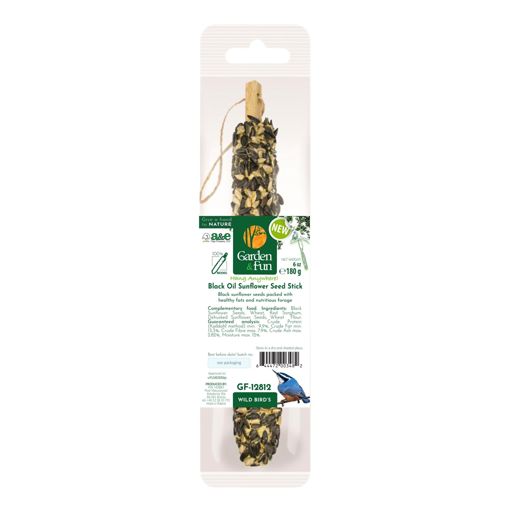 A&E Cage Company Black Oil Sunflower Wild Bird Seed Stick Wild Bird Treats, 0.4-lb box, 10 count