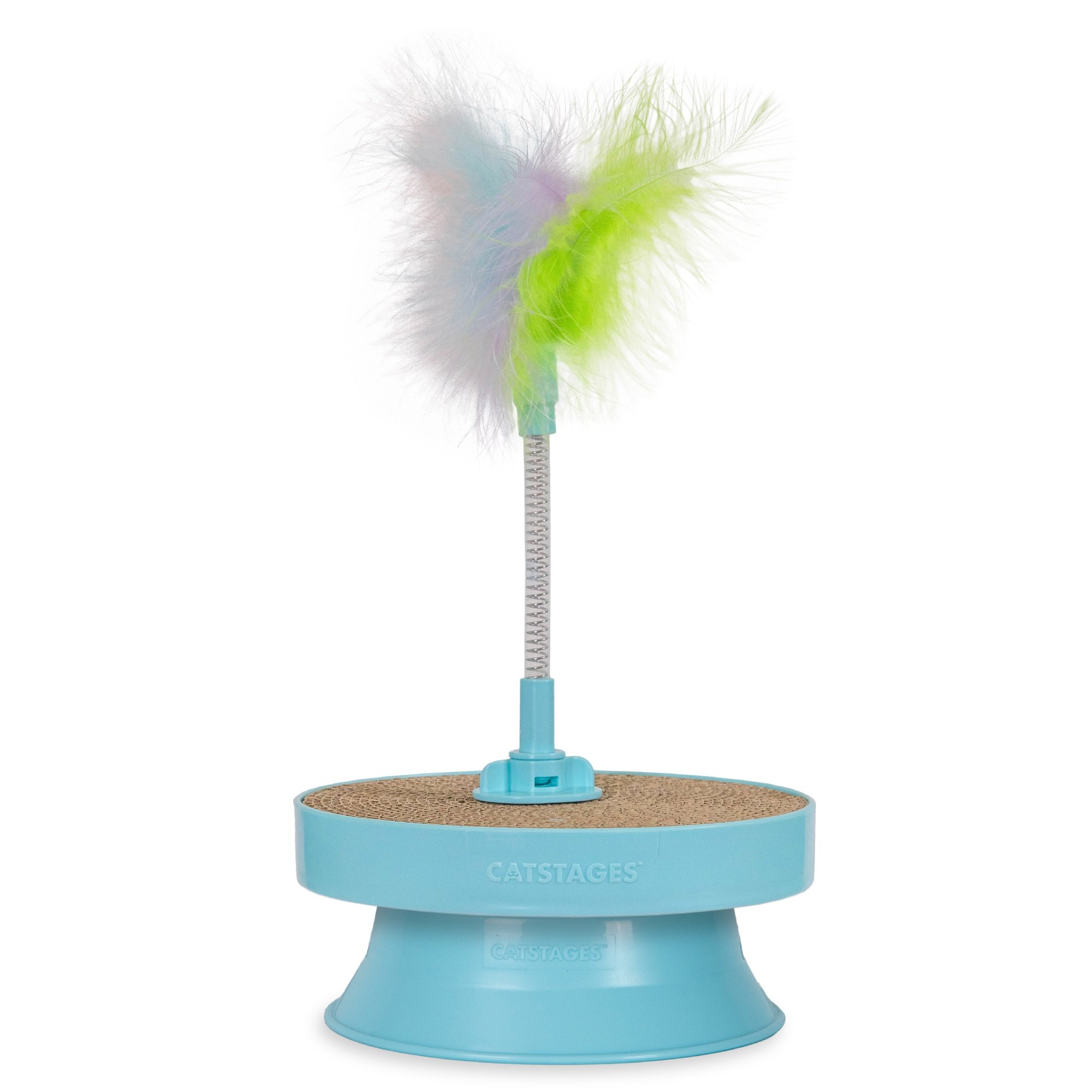Catstages 2-in-1 Spring Toy Interactive Topper for Ball Track with Removable Feather & Corrugated Scratcher Cat Toy, Brown