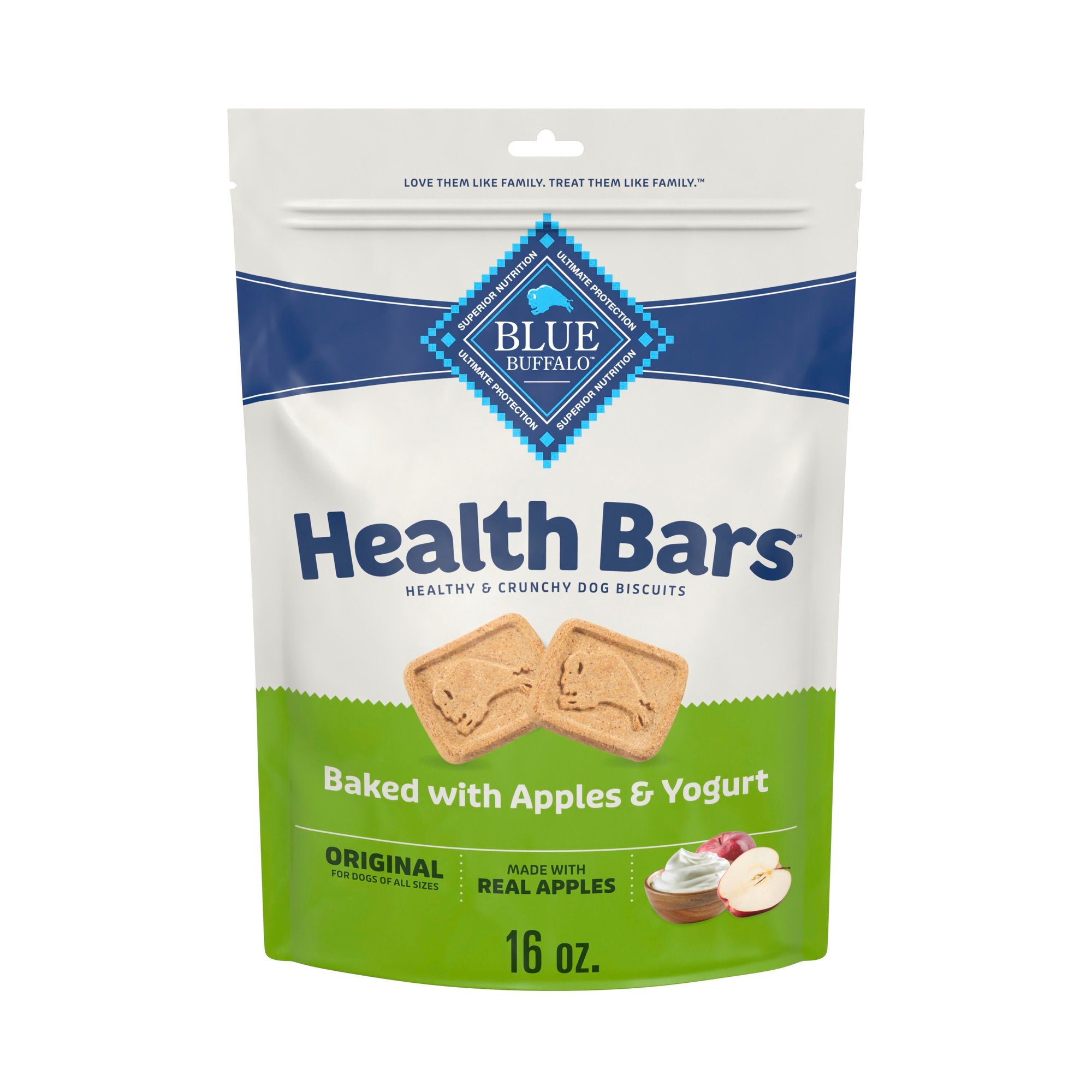 Blue Buffalo Health Bars Oven-Baked with Natural Ingredients Apples & Yogurt Biscuit Dog Crunchy Treats, 1-lb bag
