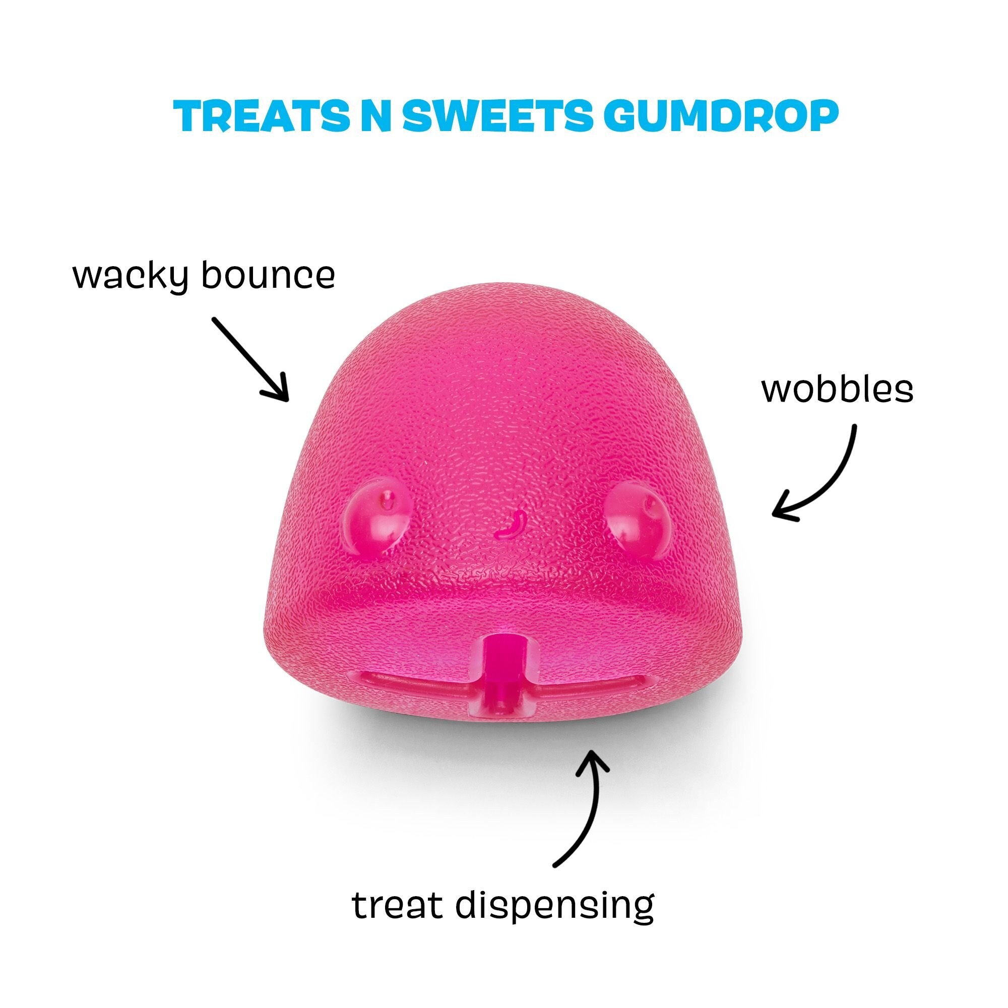 BARK Super Chewer Treats n' Sweets Gumdrop Tough Treat Dispensing Dog Toy, Pink, Small