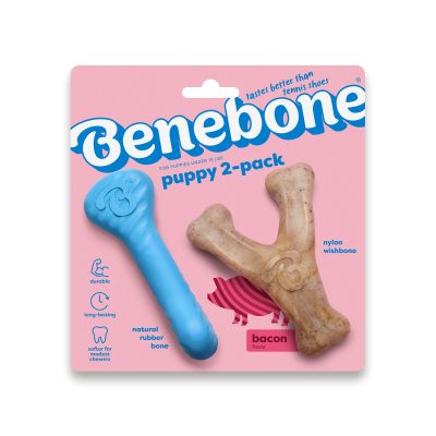 Benebone 2-Pack Rubber Bone/Wishbone Bacon Puppy Chew Toy