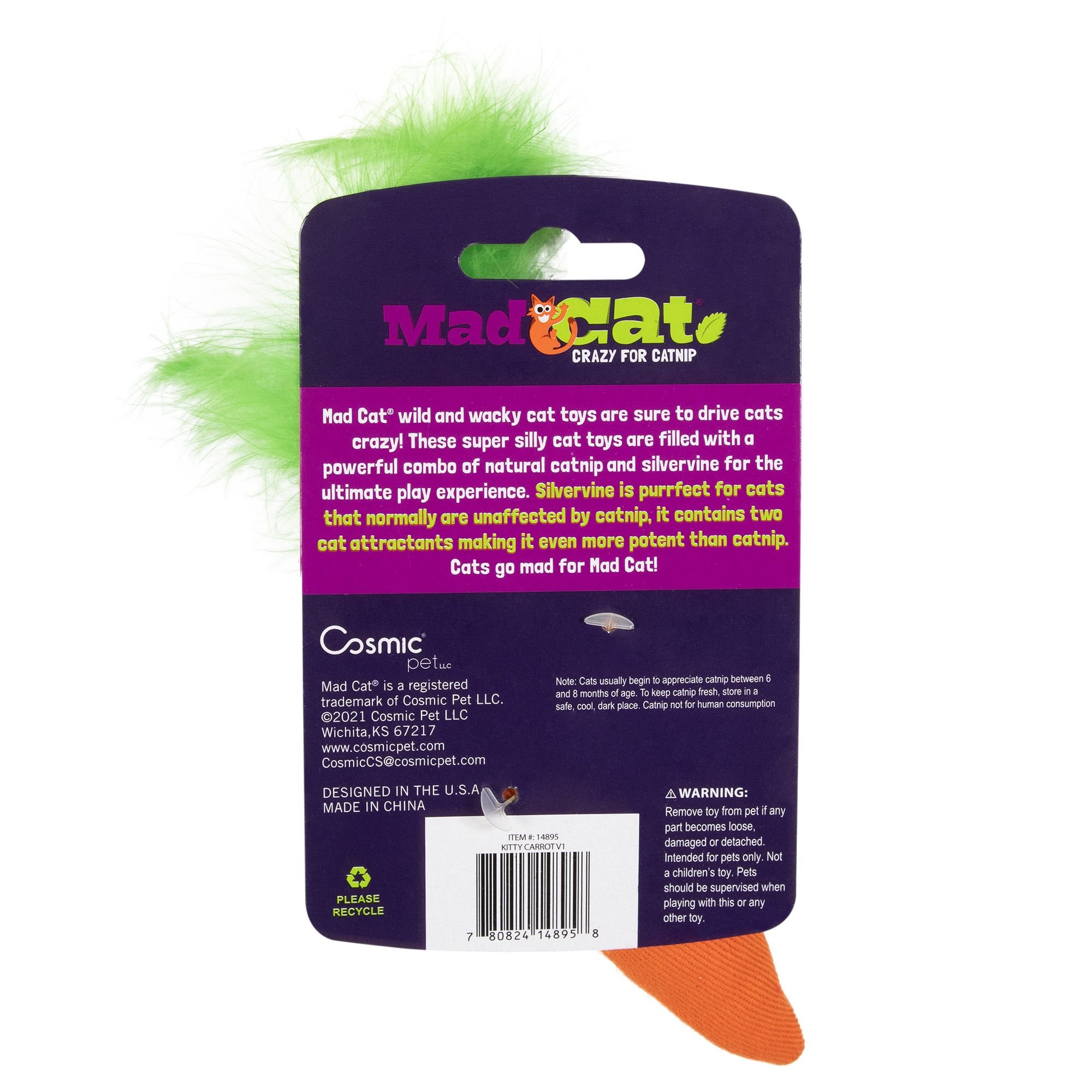 Mad Cat 100% Filled Kitty Carrot Cat Mice Plush Toy with Catnip, Multi Color, Medium