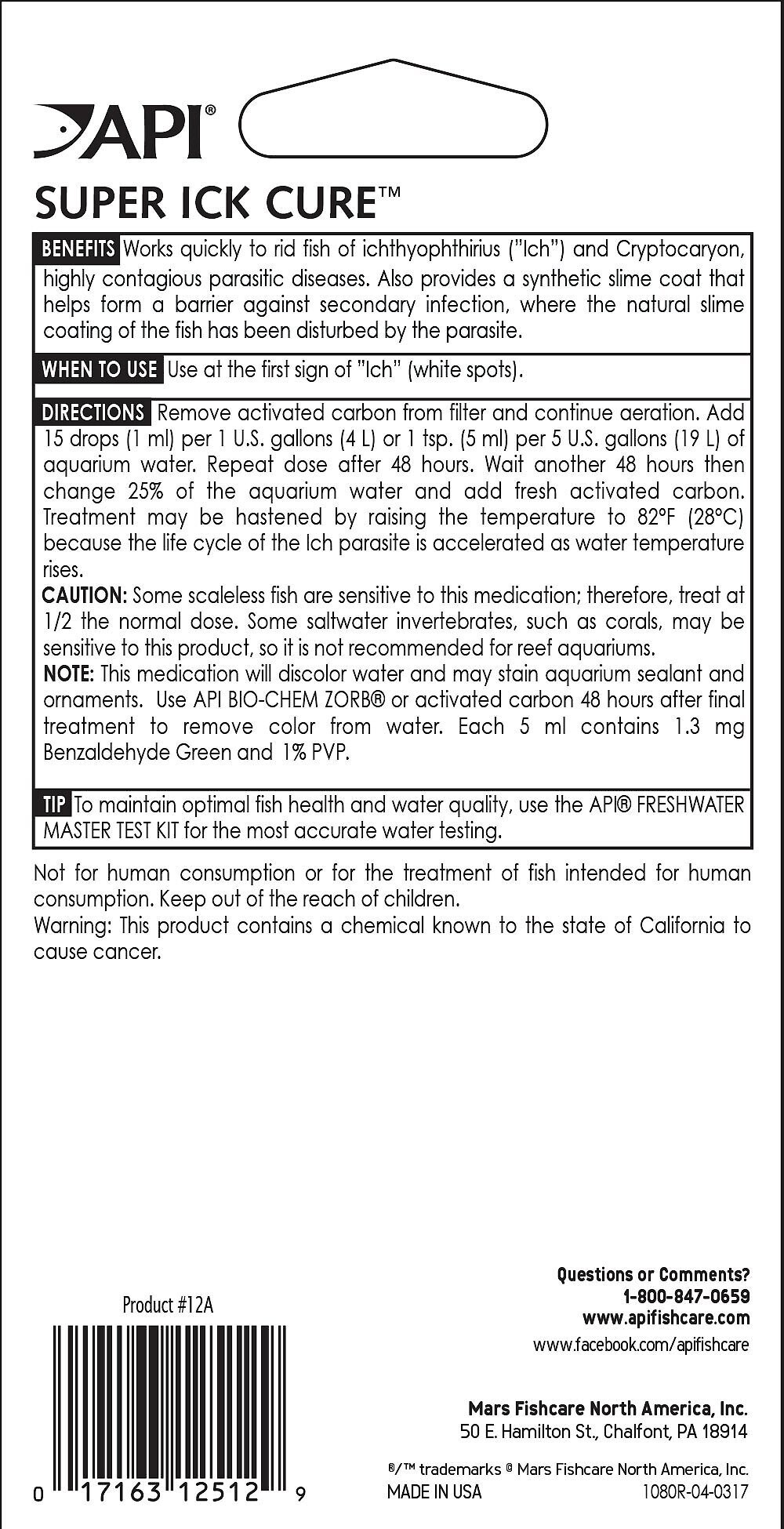 API LIQUID SUPER ICK CURE Freshwater & Saltwater Fish Medication, 1.25-oz bottle