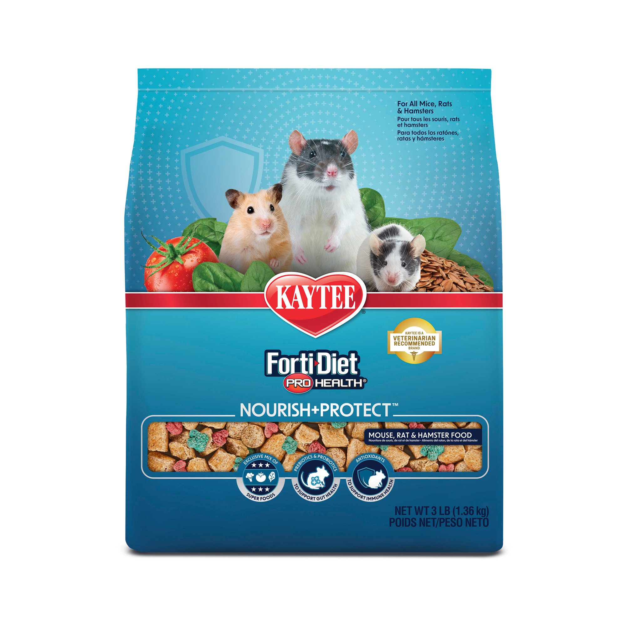 Kaytee Forti-Diet Pro Health Nourish+Protect Mouse, Rat & Hamster Food, 3-lb bag