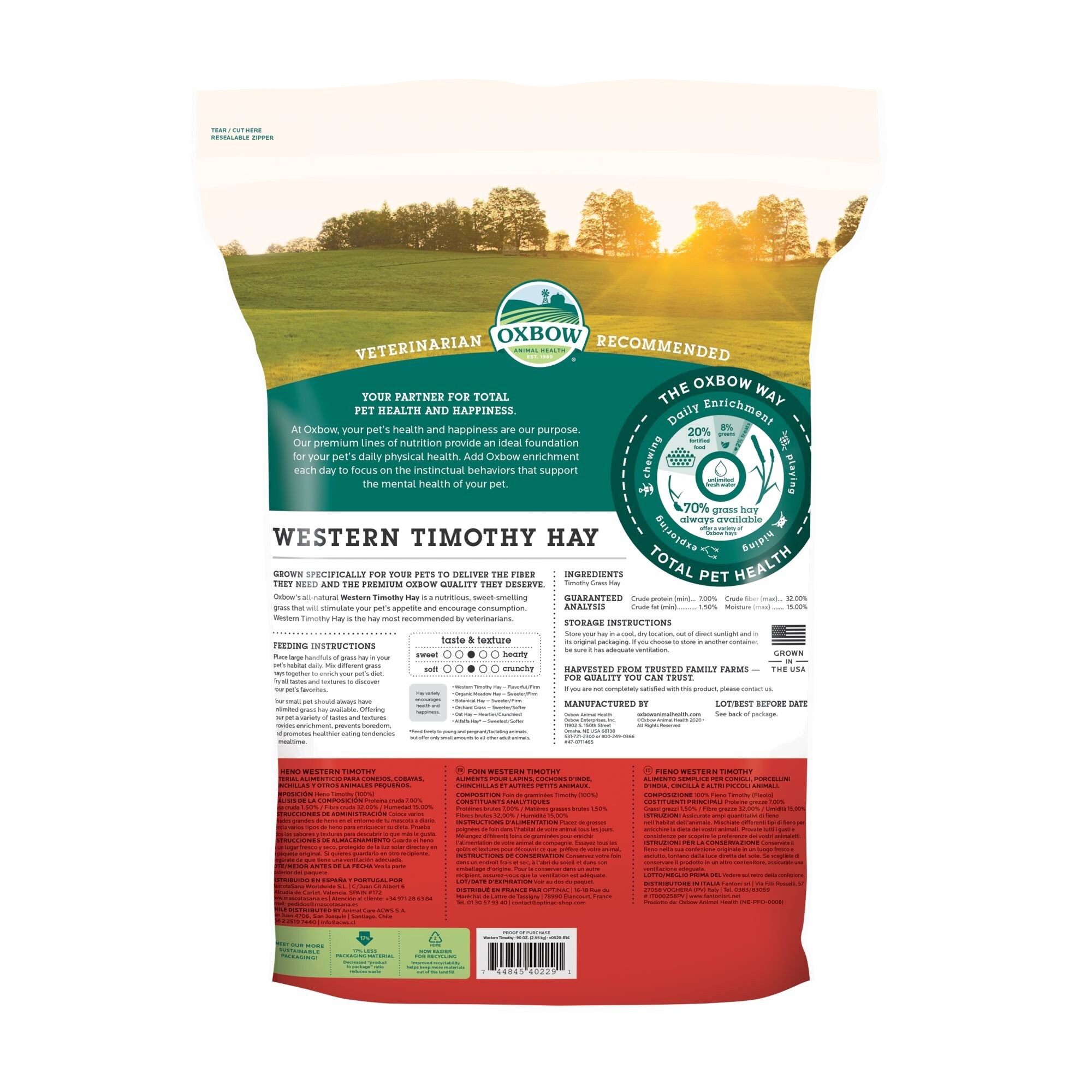 Oxbow Animal Health Western Timothy Hay All Natural Hay for Rabbits, Guinea Pigs, Chinchillas, Hamsters & Gerbils, 90-oz.