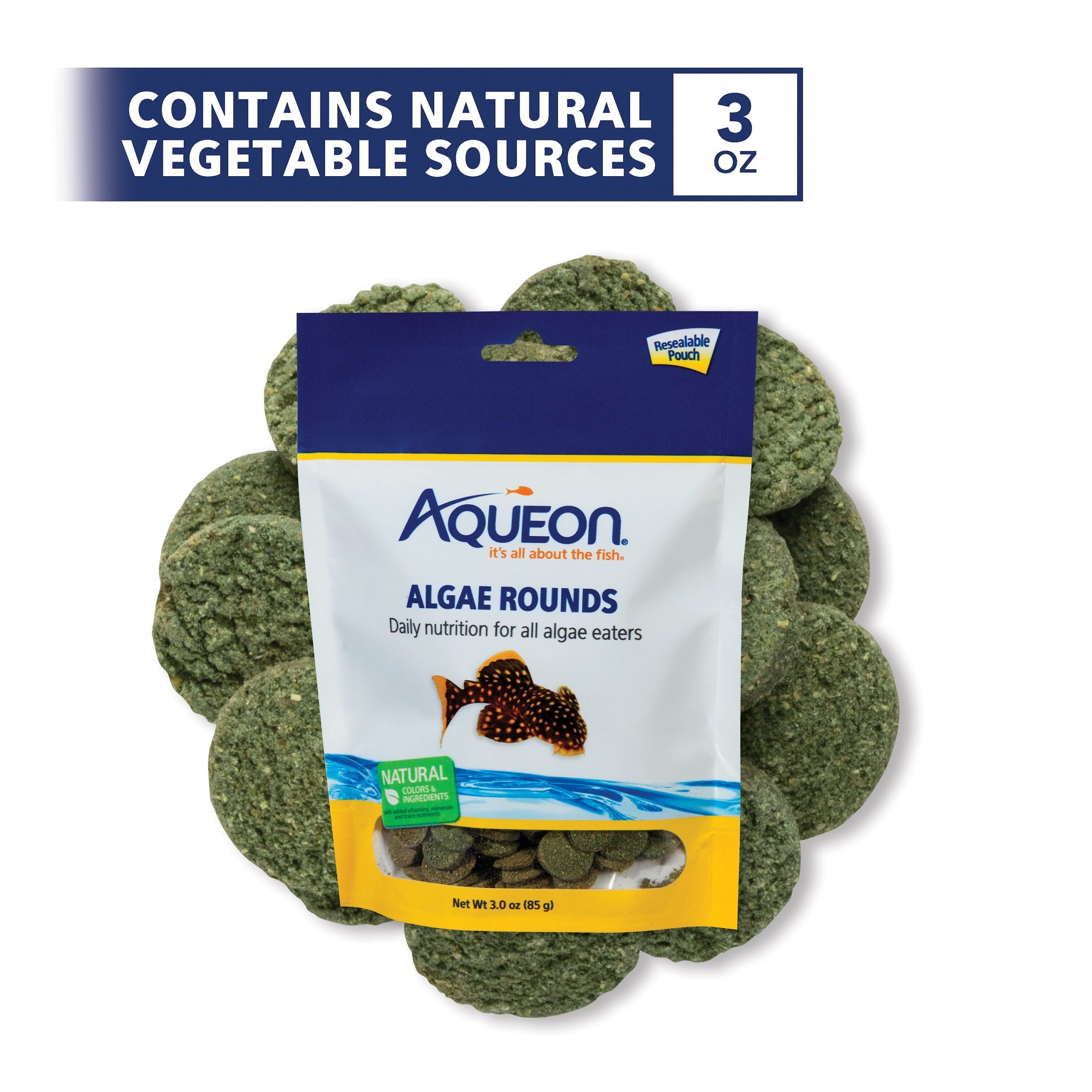 Aqueon Algae Rounds Bottom Feeder Fish Food, 3-oz bag - image 2