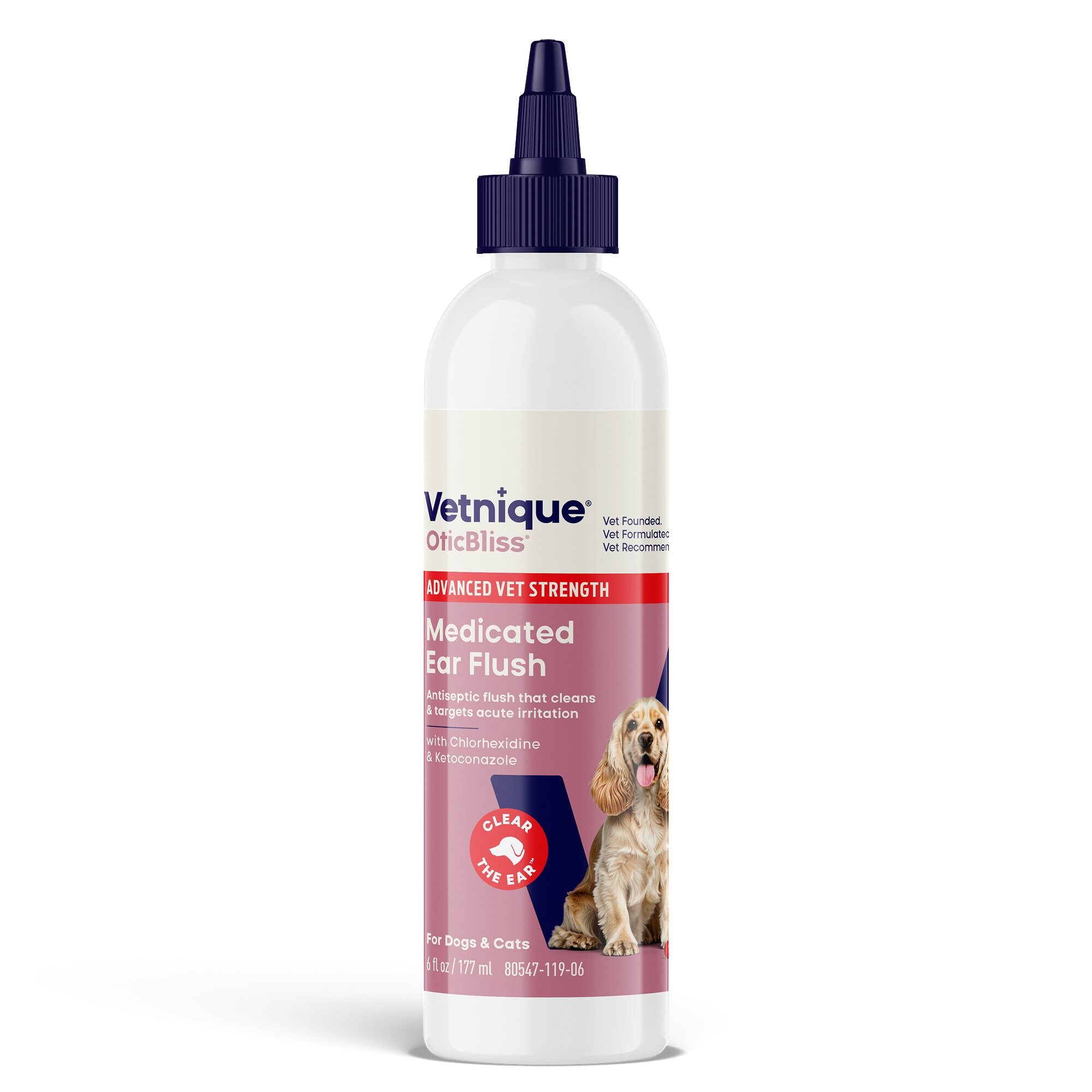 Vetnique Labs OticBliss Advanced Vet Strength Anti-Bacterial & Anti-Fungal Dog & Cat Ear Flush Cleaner for Ear Infections, 6-oz bottle
