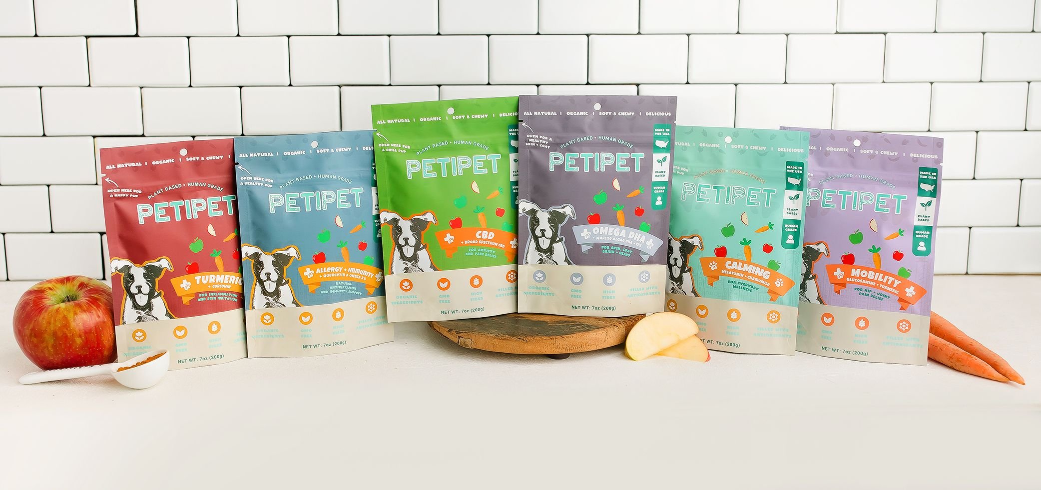 PETIPET Mobility Bites with Glucosamine + Turmeric Apple & Carrot Flavored Soft Chew Hip & Joint Supplement for Dogs, 7-oz bag