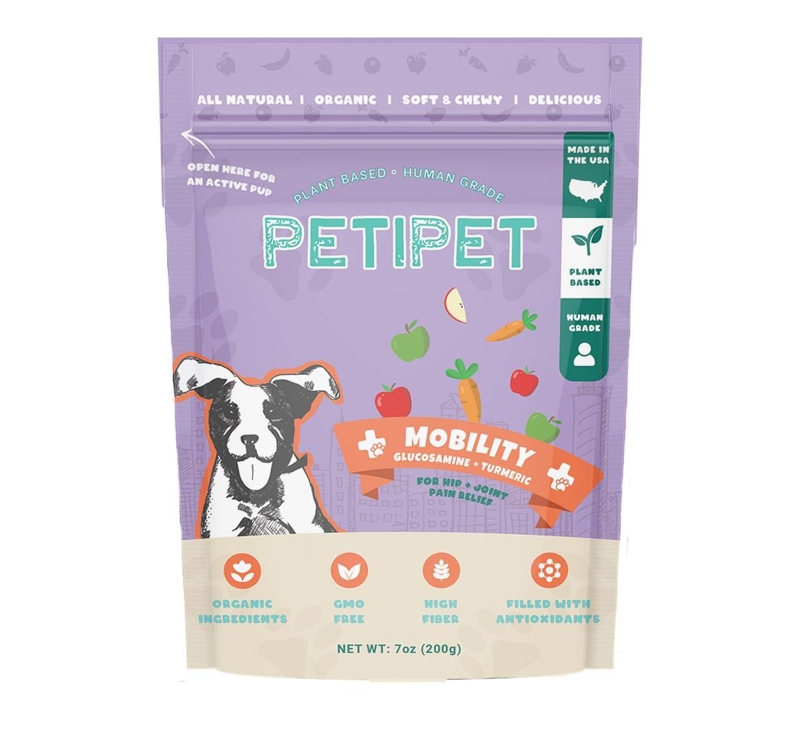 PETIPET Mobility Bites with Glucosamine + Turmeric Apple & Carrot Flavored Soft Chew Hip & Joint Supplement for Dogs, 7-oz bag