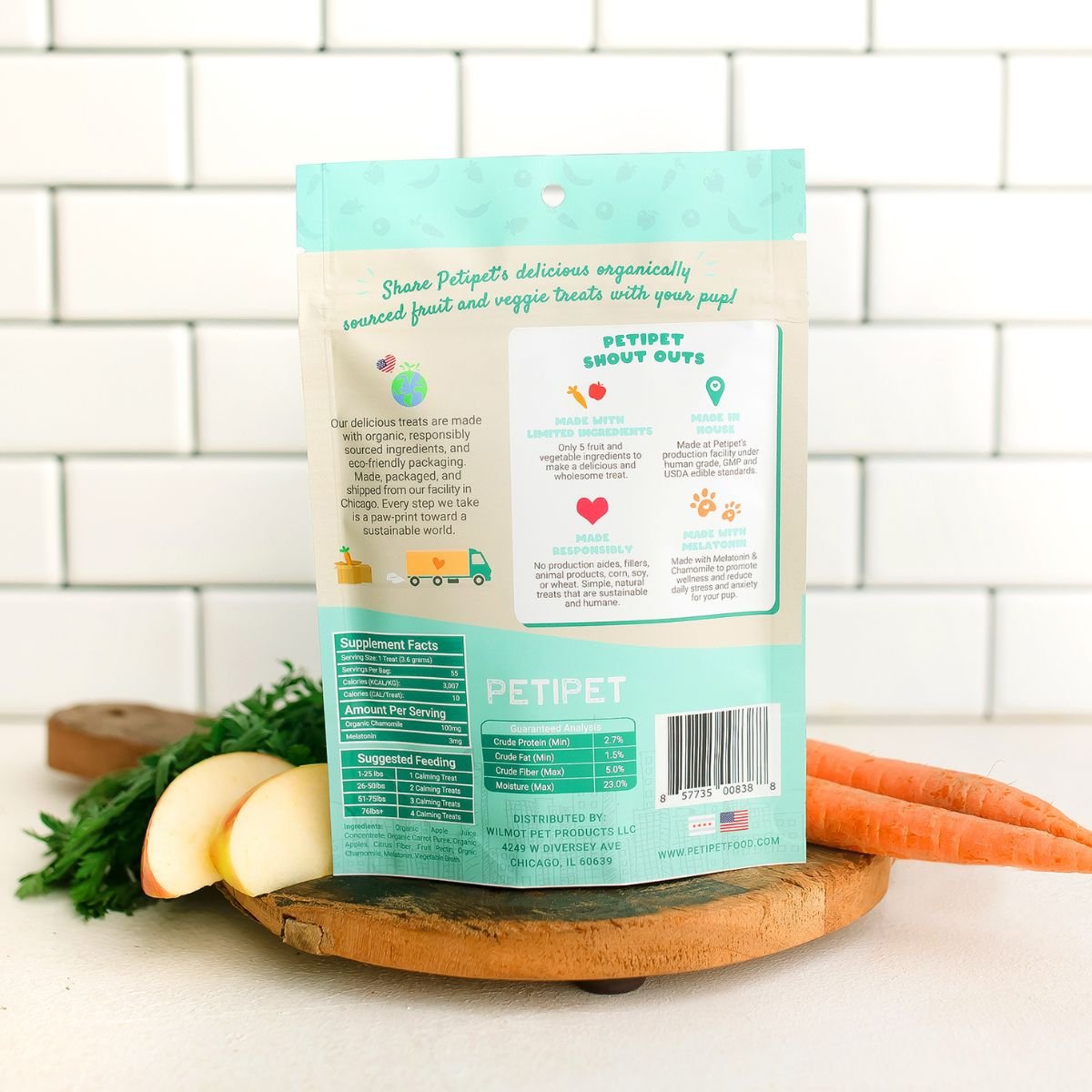PETIPET Calming Bites with Melatonin + Chamomile Apple & Carrot Flavored Soft Chew Calming Supplement for Dogs, 7-oz bag