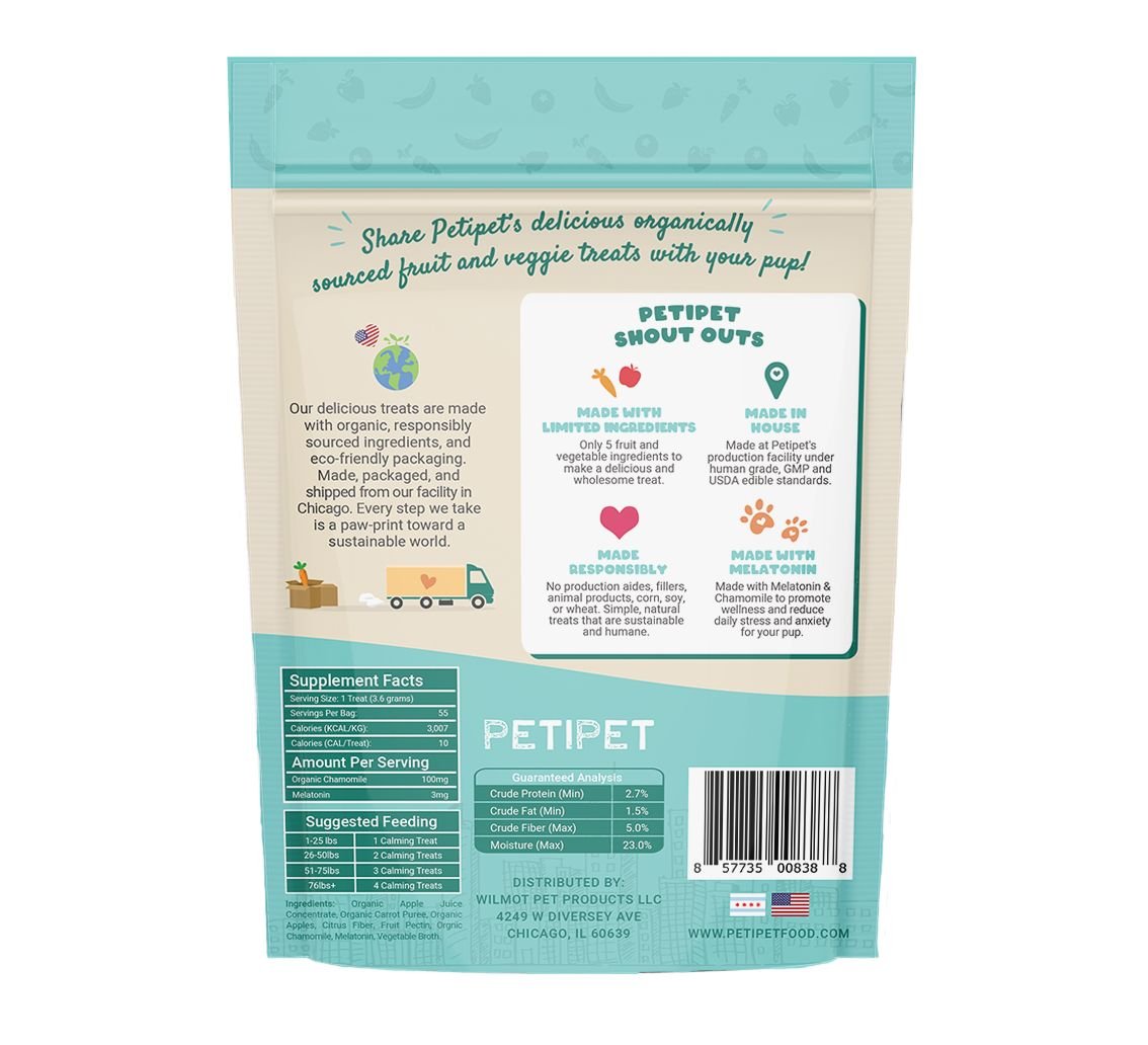 PETIPET Calming Bites with Melatonin + Chamomile Apple & Carrot Flavored Soft Chew Calming Supplement for Dogs, 7-oz bag