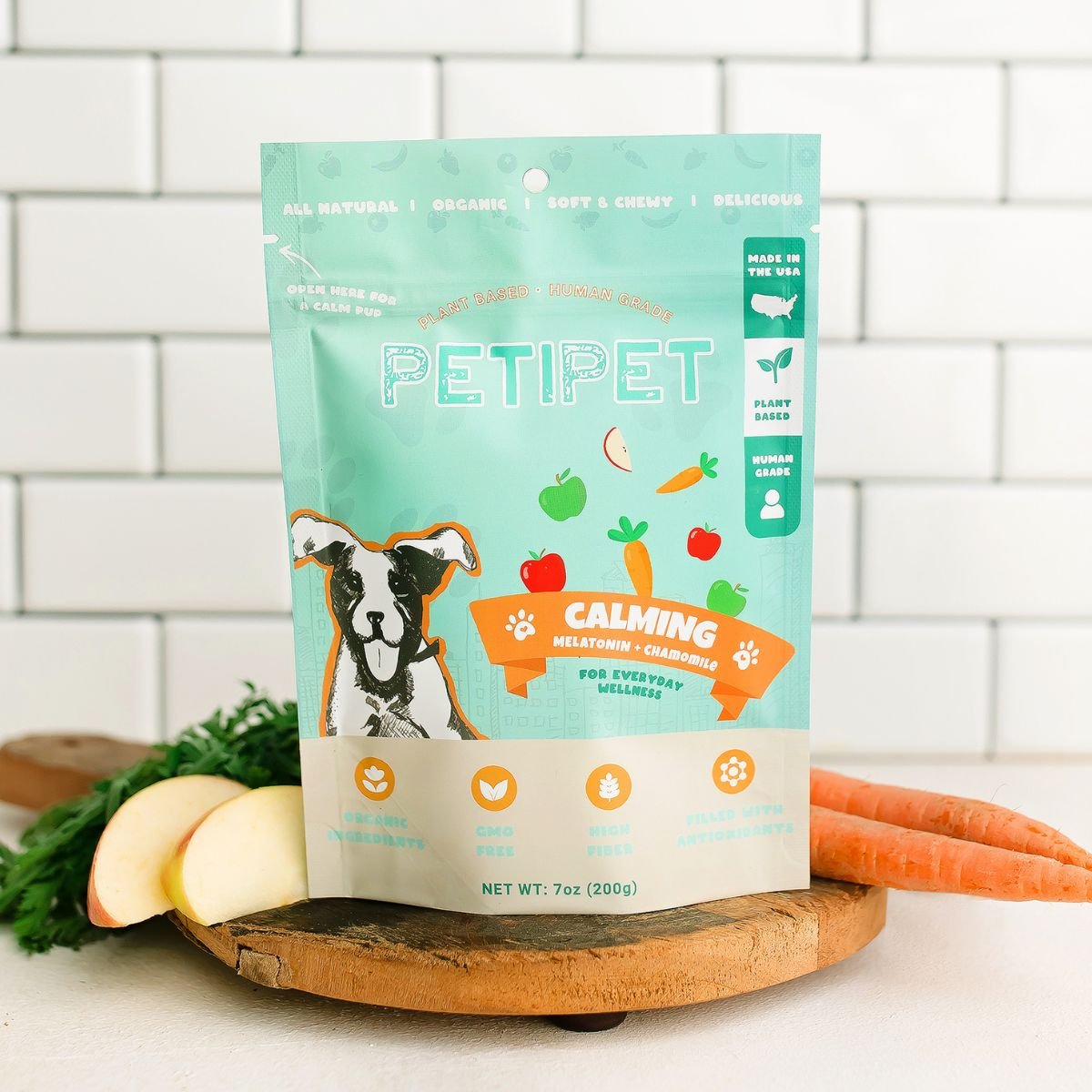 PETIPET Calming Bites with Melatonin + Chamomile Apple & Carrot Flavored Soft Chew Calming Supplement for Dogs, 7-oz bag