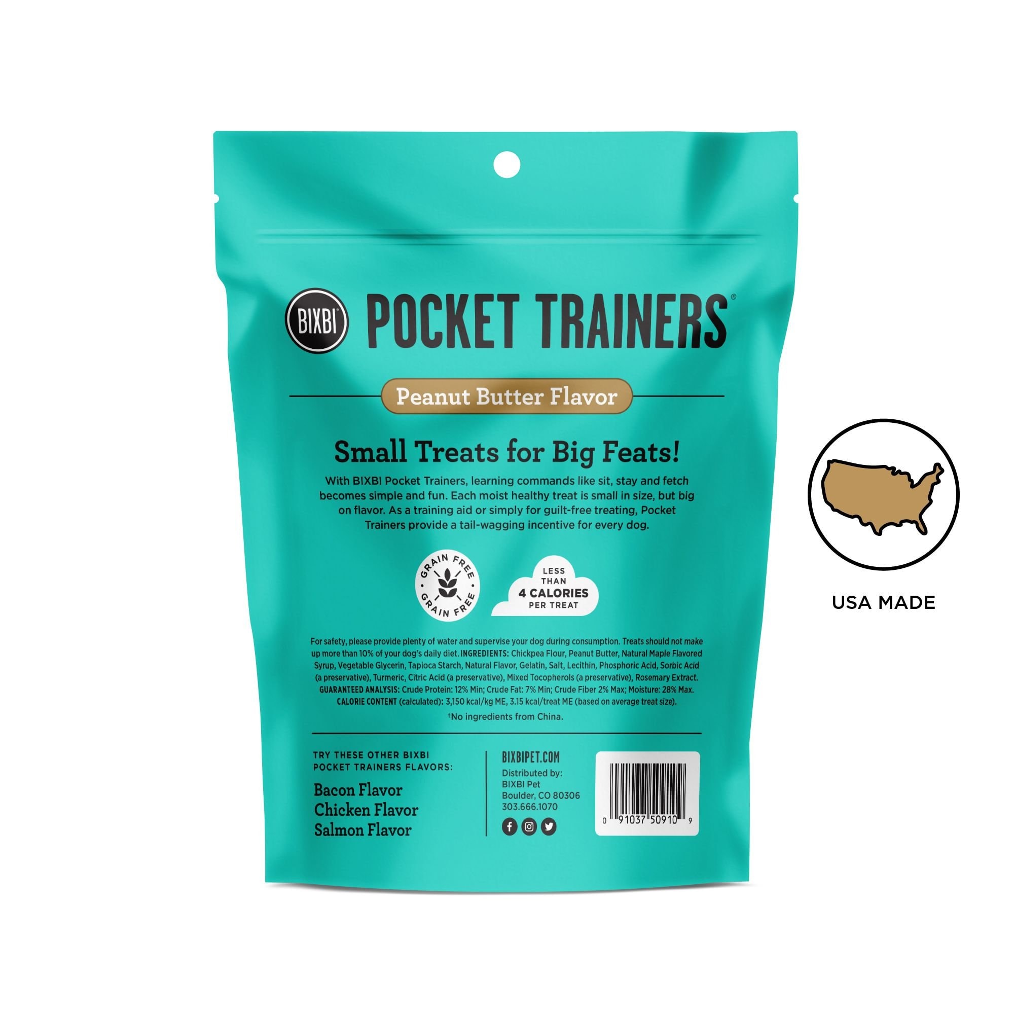 BIXBI Pocket Trainers Peanut Butter Flavor Grain-Free Dog Treats, 6-oz bag