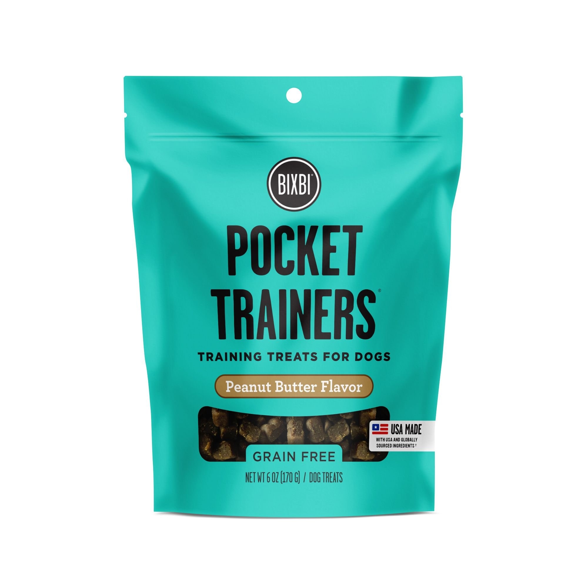 BIXBI Pocket Trainers Peanut Butter Flavor Grain-Free Dog Treats, 6-oz bag