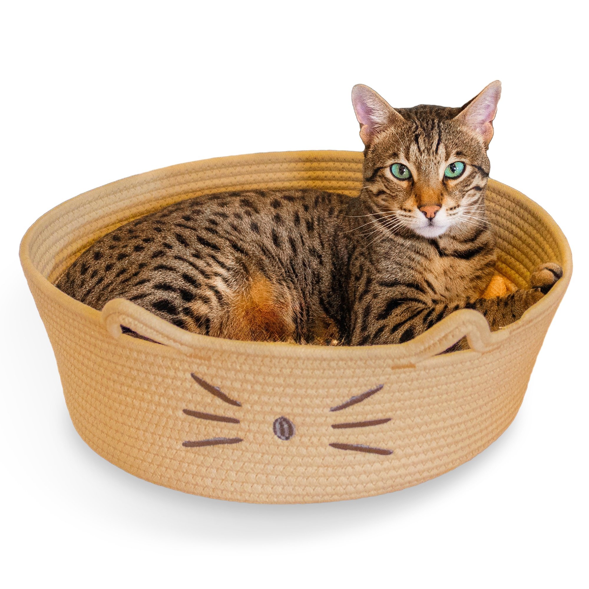 Catstages Retreat 2-in-1 Bolster with Removable Cover, Cushion, Plush & Cotton Rope Cat Bed, Tan