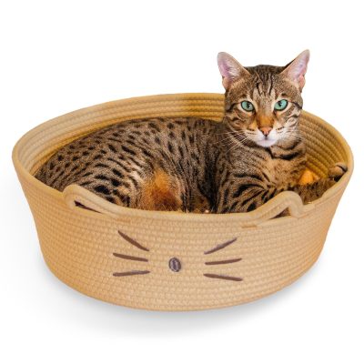 Catstages Retreat 2-in-1 Bolster with Removable Cover, Cushion, Plush & Cotton Rope Cat Bed, Tan