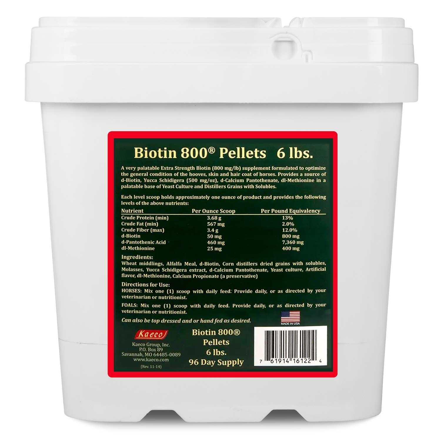 Kaeco Biotin 800 Molasses Pellets Horse Hoof Care Supplement, 6-lb tub