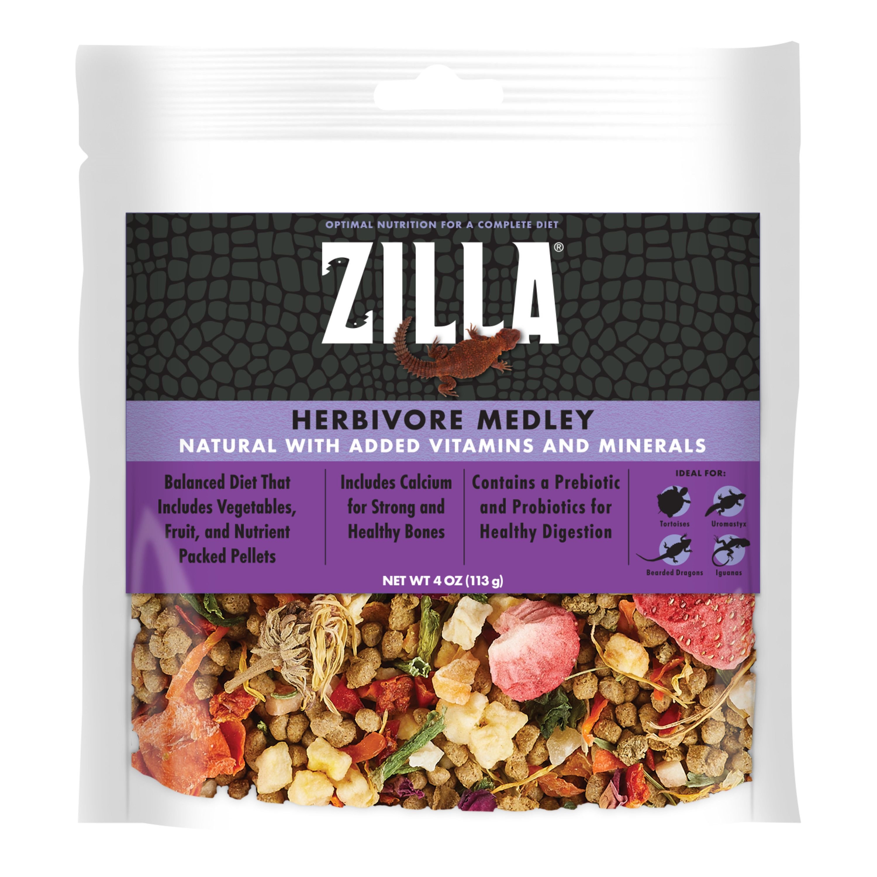 Zilla Herbivore Medley Diet Bearded Dragon Lizard & Tortoise Food, 4-oz bag
