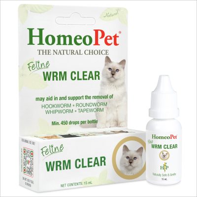 HomeoPet WRM Clear Dewormer for Hookworms, Roundworms, Tapeworms & Whipworms for Cats, 450 drops