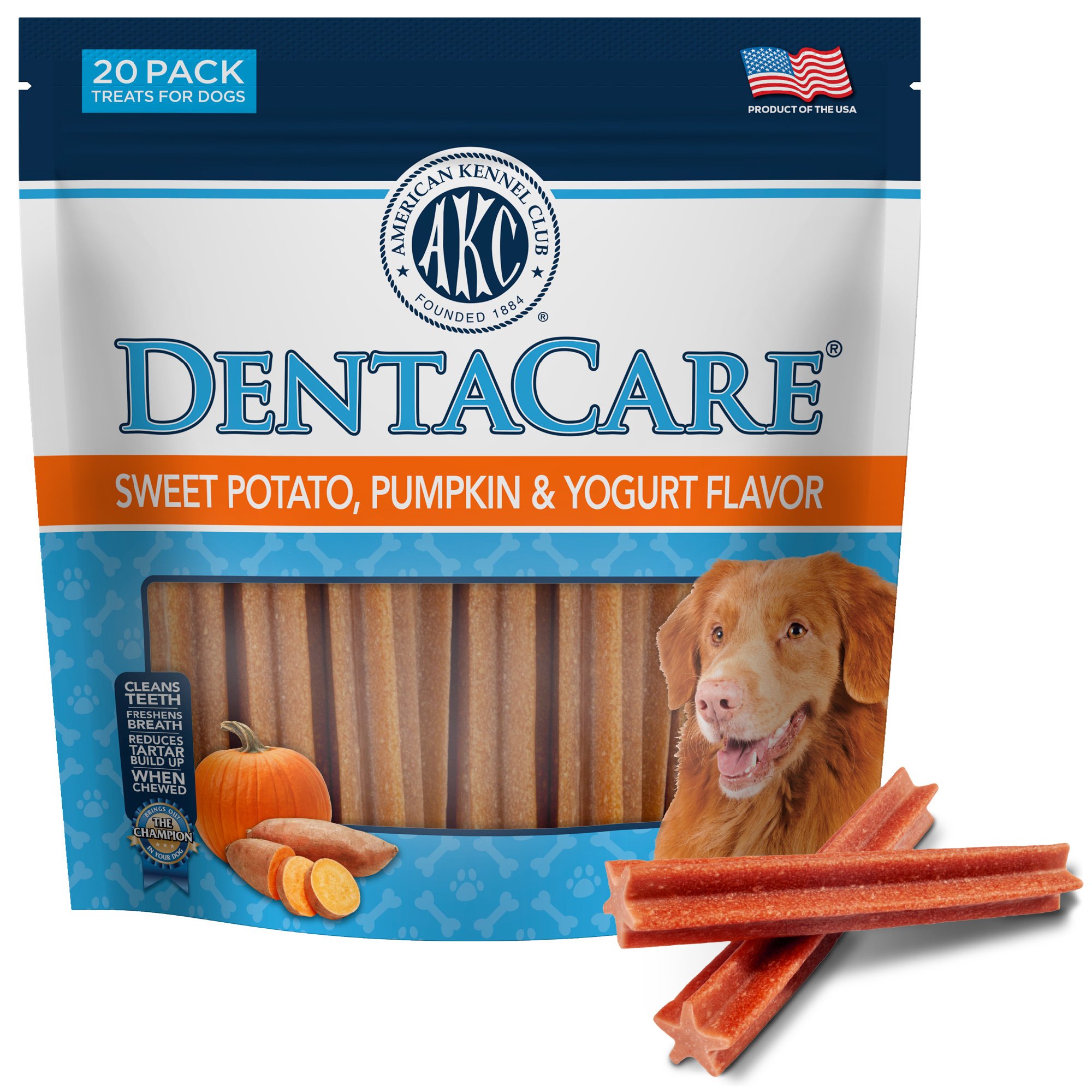 American Kennel Club Treats AKC Dentacare Sweet Pot Pumpkin Stick Dental Dog Chew Treats, 18.3-oz bag