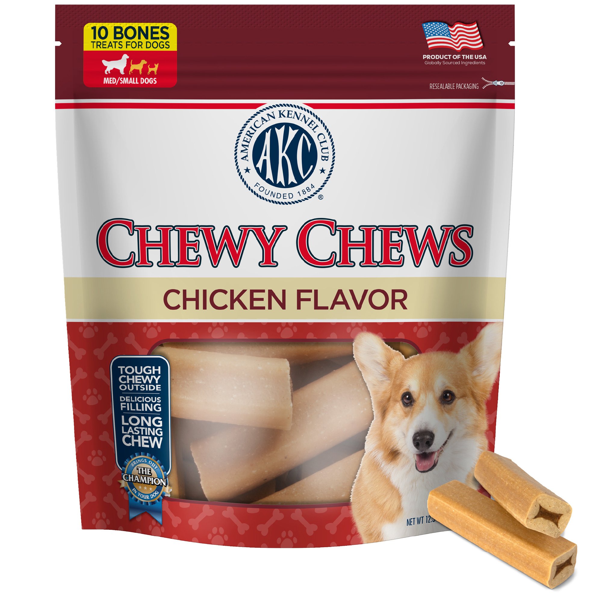 American Kennel Club Treats AKC 10 Piece Dentacare Filled Bone Dental Dog Chew Treats, 15.8-oz bag