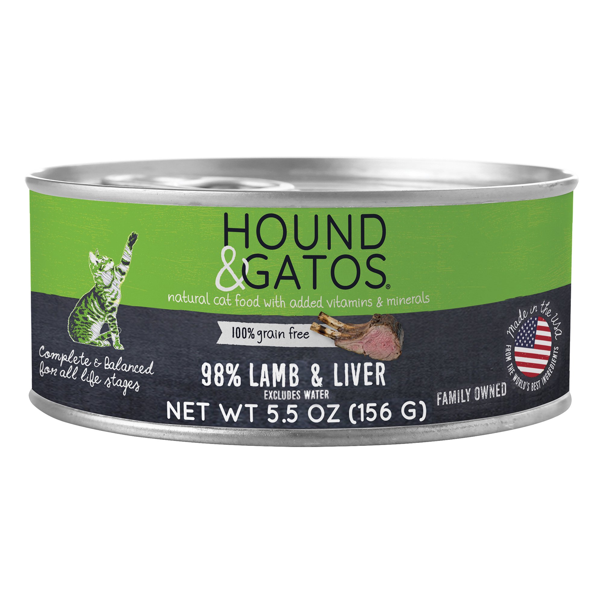 Hound & Gatos 98% Lamb & Liver Formula Grain-Free Canned Cat Food, 5.5-oz, case of 24