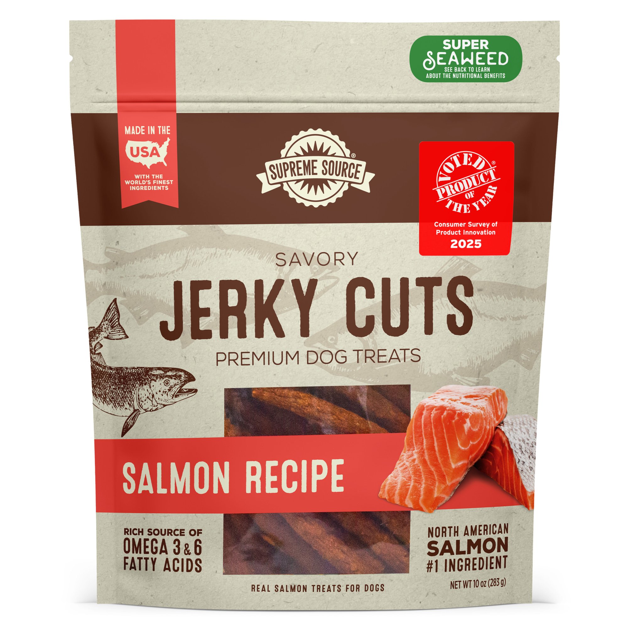 Supreme Source Savory Jerky Cuts Salmon Recipe Jerky Dog Treats, 10-oz bag