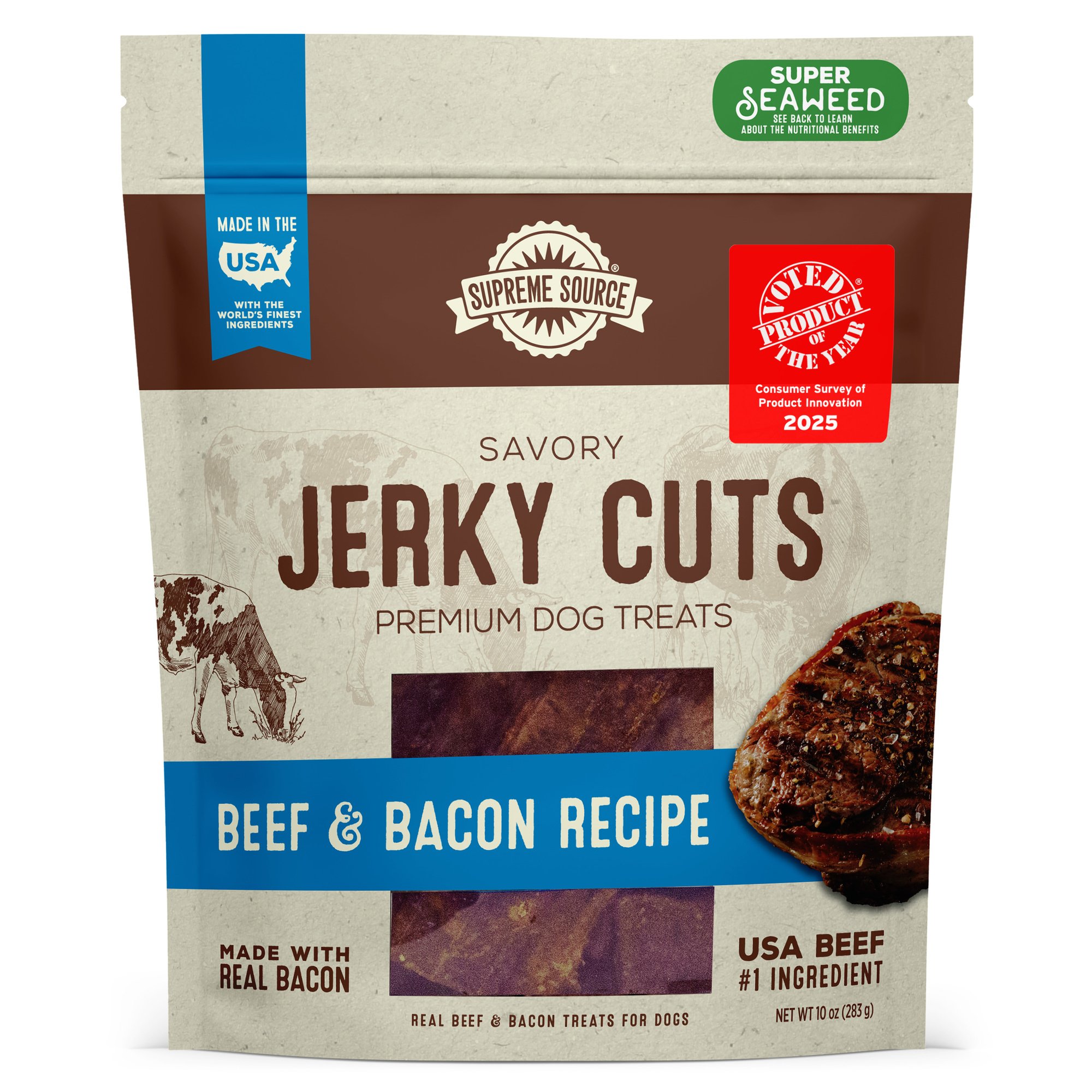 Supreme Source Savory Jerky Cuts Beef & Bacon Recipe Jerky Dog Treats, 10-oz bag
