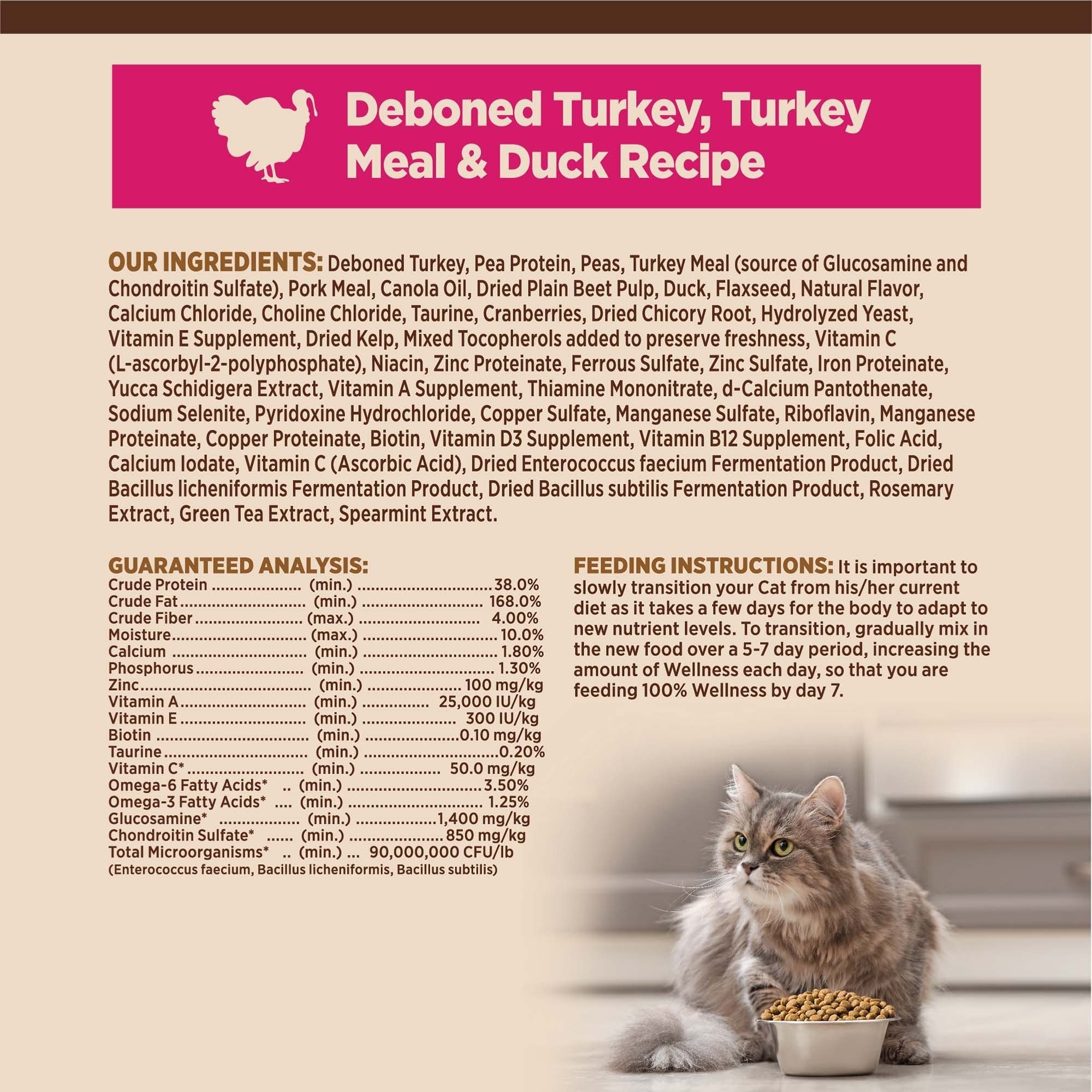 Wellness CORE Grain-Free Turkey, Turkey Meal & Duck Formula Natural Dry Cat Food, 11-lb bag