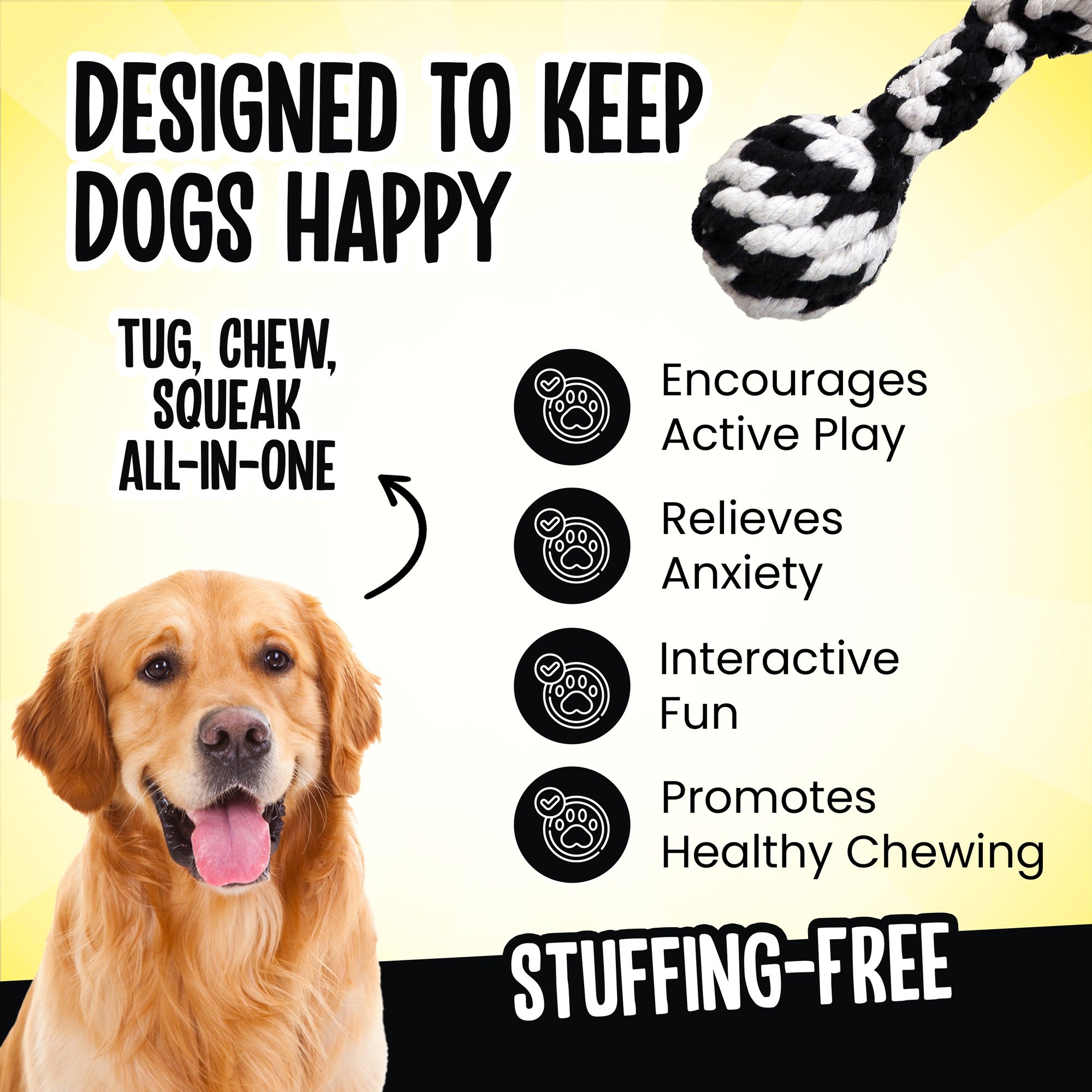 Scoochie Pet Super Scooch Braided Rope Dumbbell Squeaky Dog Tug Toy, Small