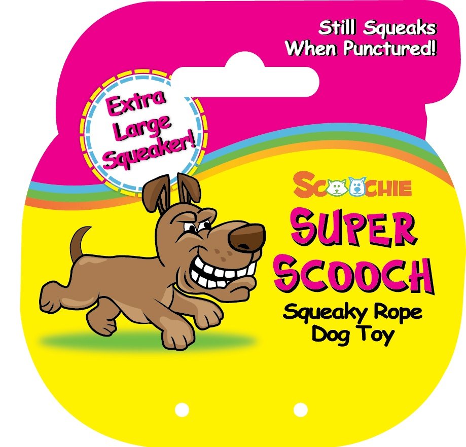 Scoochie Pet Super Scooch Braided Rope Dumbbell Squeaky Dog Tug Toy, Small