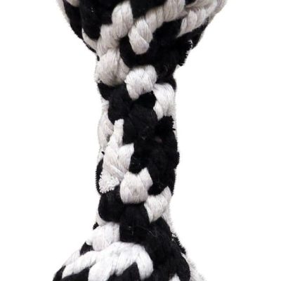 Scoochie Pet Super Scooch Braided Rope Dumbbell Squeaky Dog Tug Toy, Small