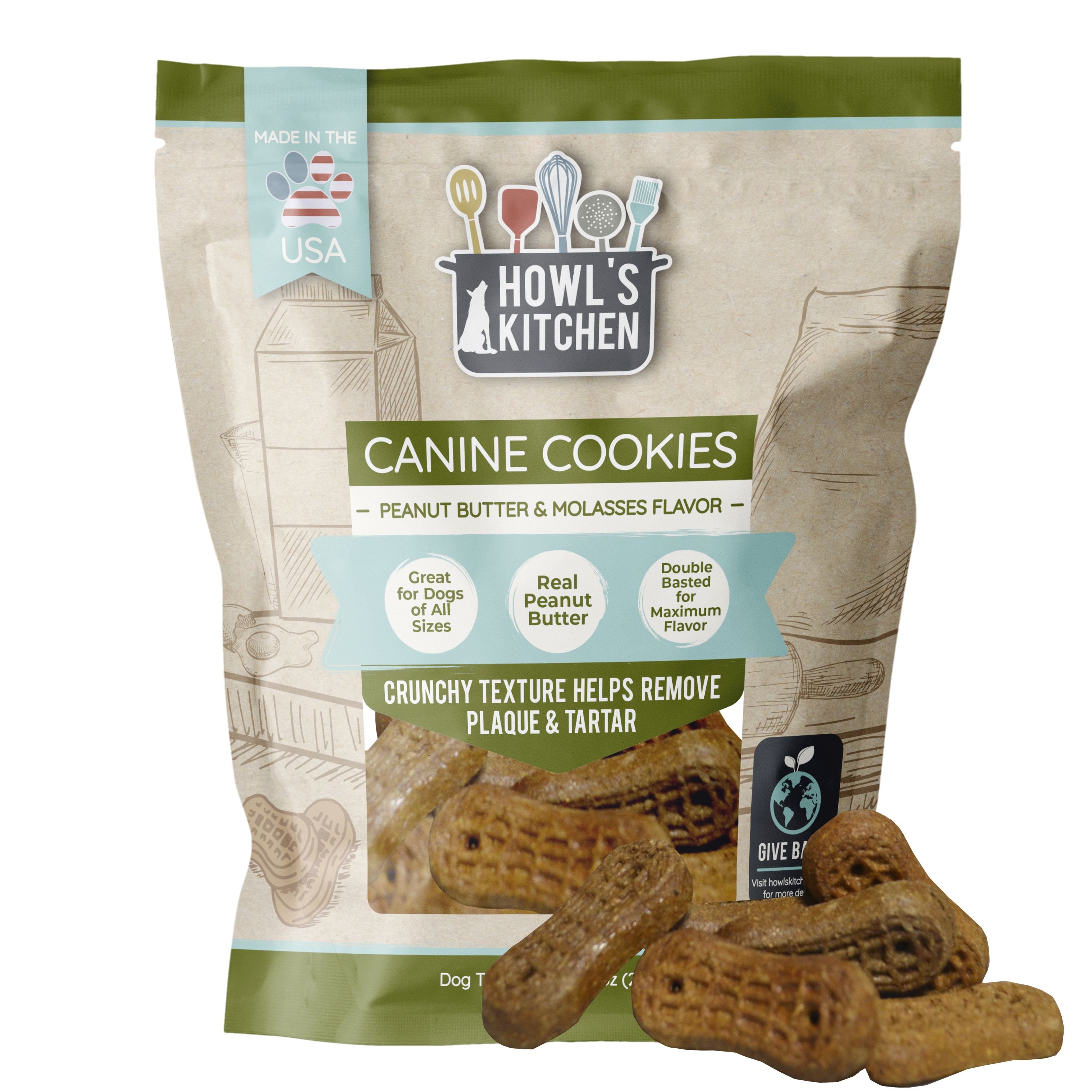 Howl's Kitchen Canine Cookies Peanut Butter & Molasses Flavor Dog Treats, 10-oz