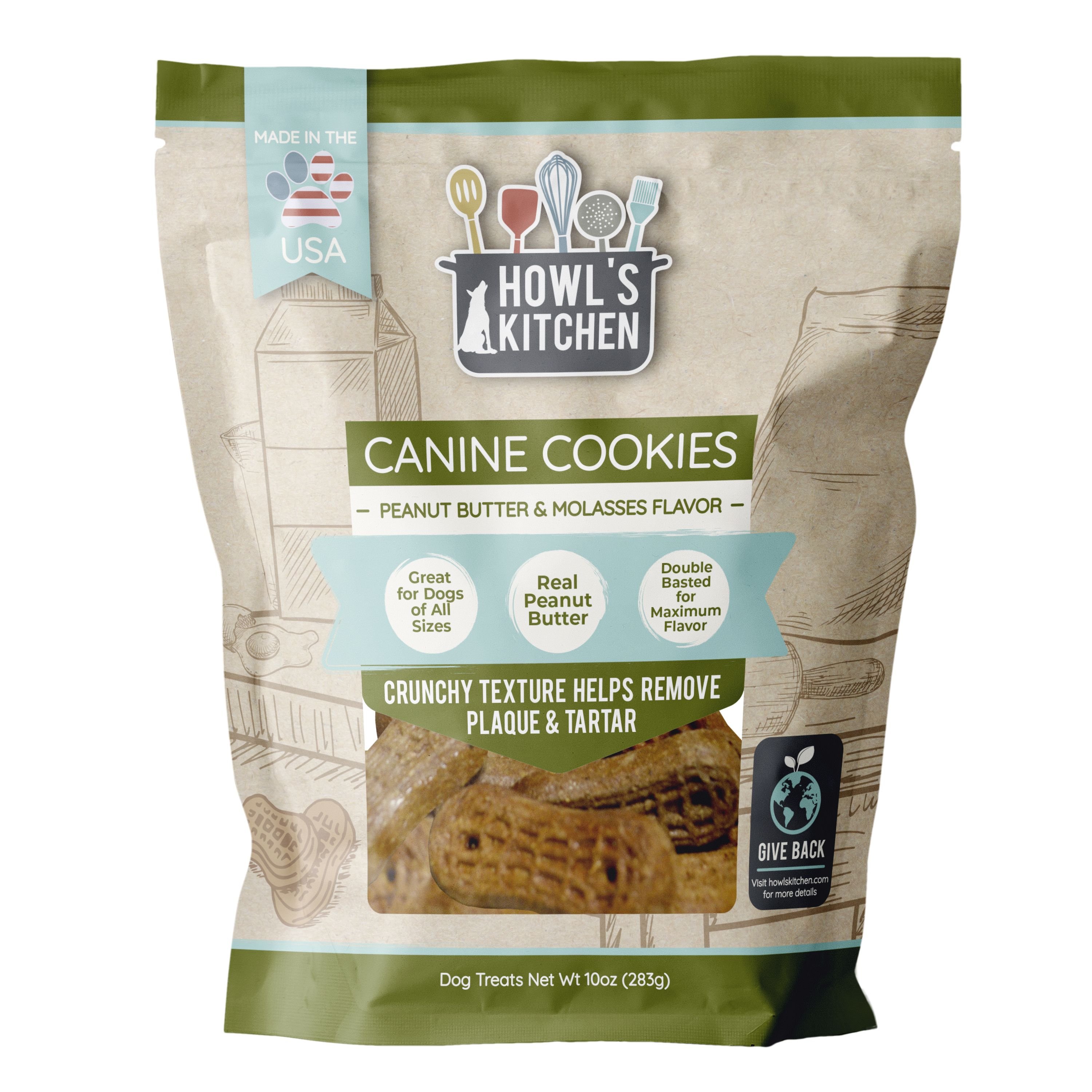 Howl's Kitchen Canine Cookies Peanut Butter & Molasses Flavor Dog Treats, 10-oz