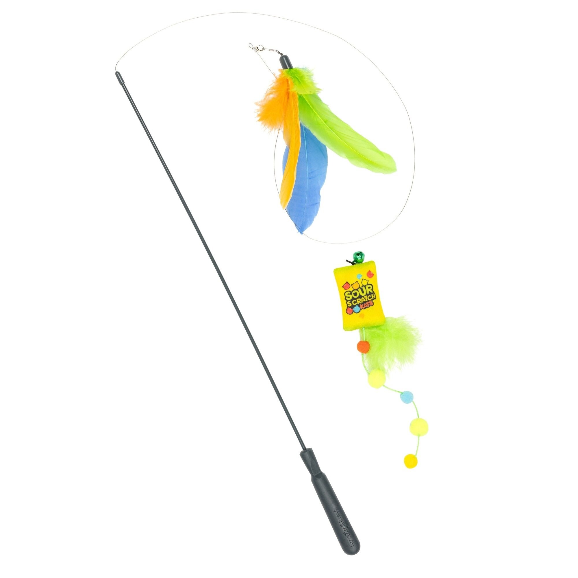 Huxley & Kent Cat Wand Teaser Sour Scratch Cat Toy, Green/Blue/Yellow