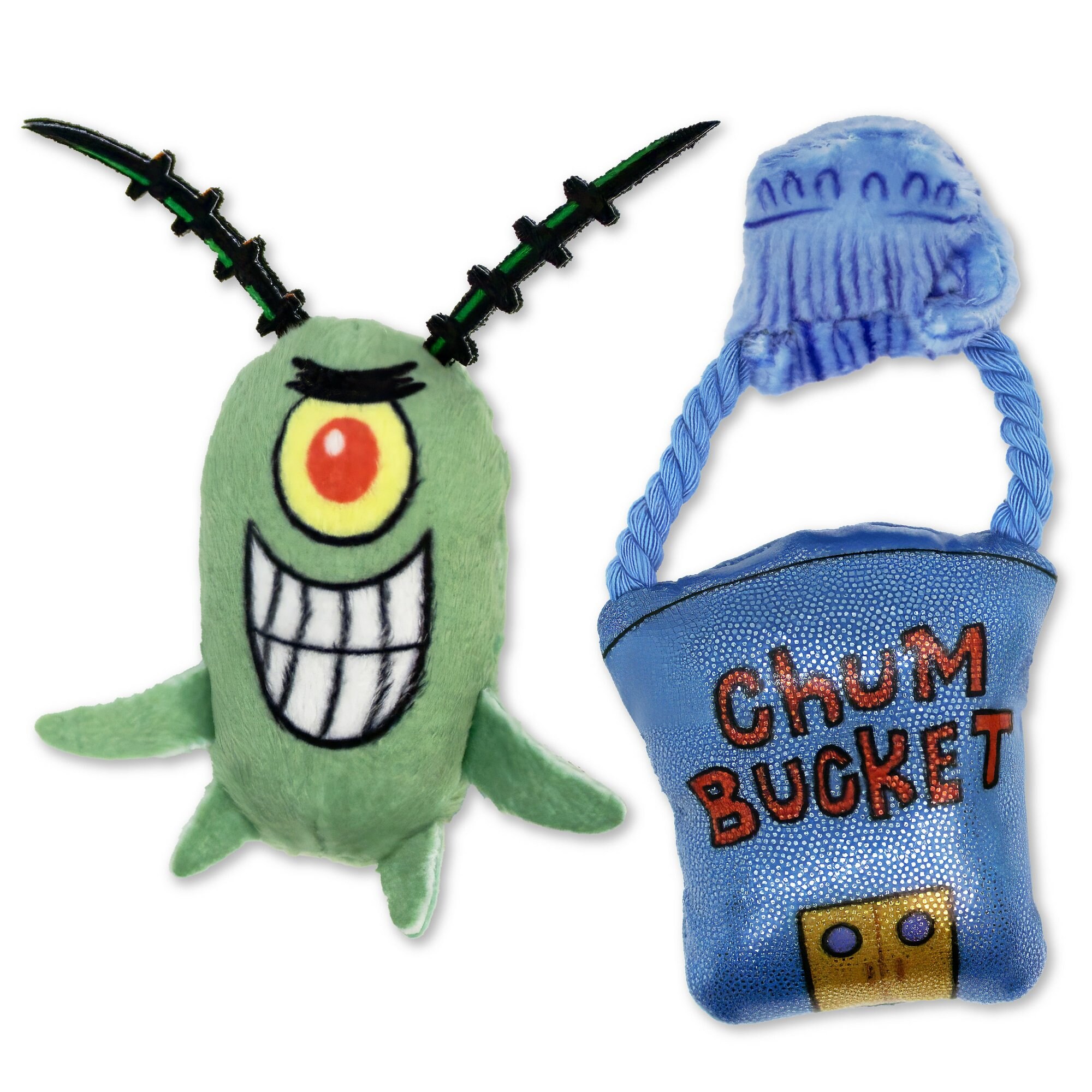 SpongeBob Plankton & Chum Bucket Cat Plush Toy with Catnip, Grey, 2-Pack