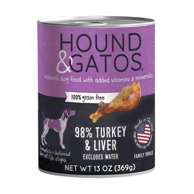 Hound & Gatos 98% Turkey & Liver Grain-Free Dog Food, 13-oz, case of 12