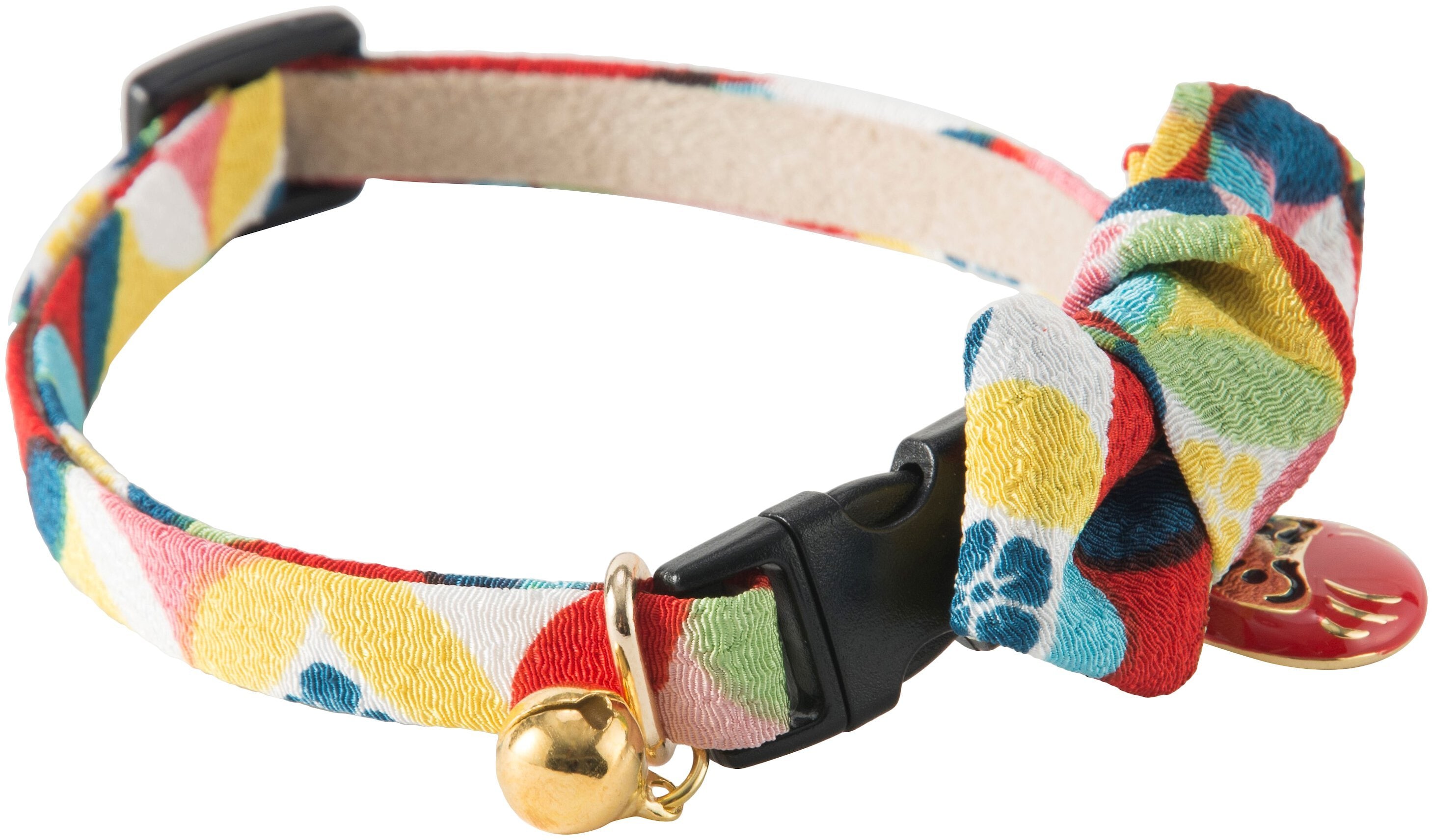Necoichi Chirimen Daruma Charm Breakaway Cat Collar with Bell, Red, 8.2 to 13.7-in neck, 2/5-in wide