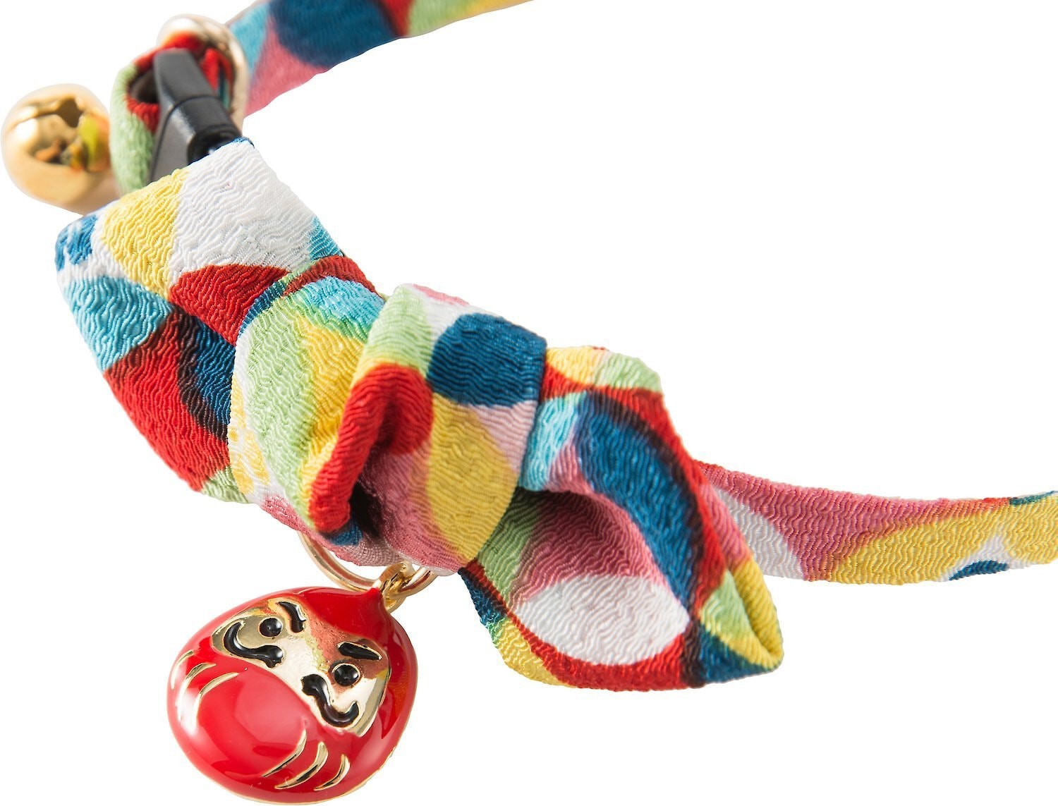 Necoichi Chirimen Daruma Charm Breakaway Cat Collar with Bell, Red, 8.2 to 13.7-in neck, 2/5-in wide