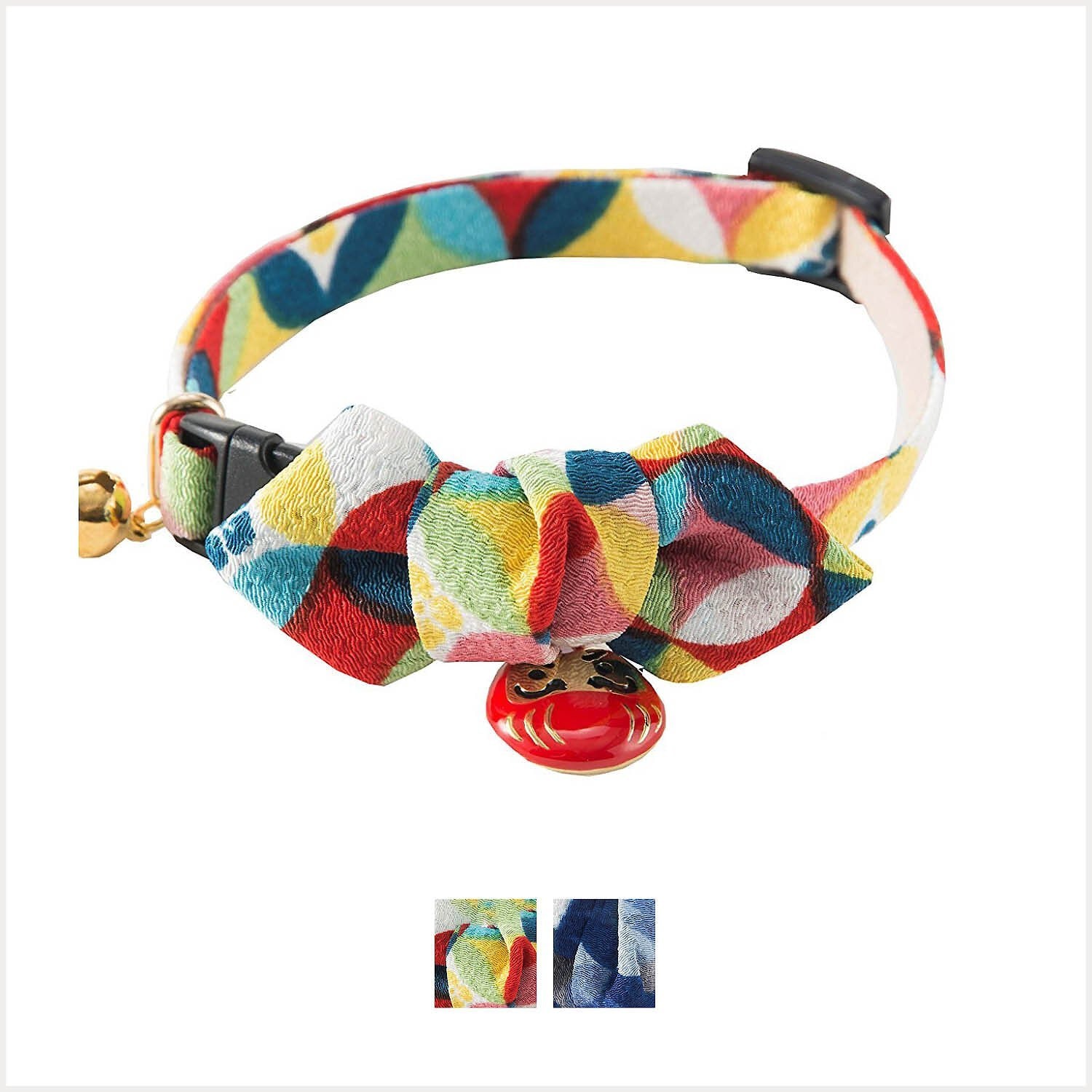 Necoichi Chirimen Daruma Charm Breakaway Cat Collar with Bell, Red, 8.2 to 13.7-in neck, 2/5-in wide