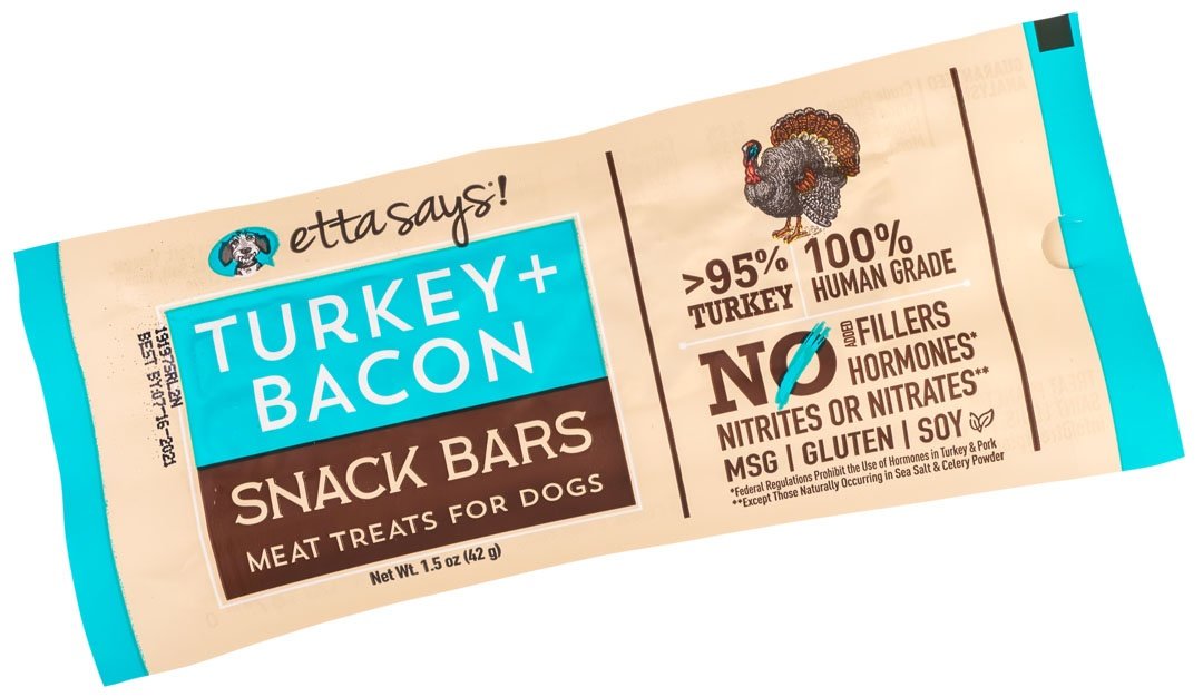 Etta Says! Turkey + Bacon Snack Bars Human Grade Jerky Dog Treats, 1.50-oz bar, 1 count