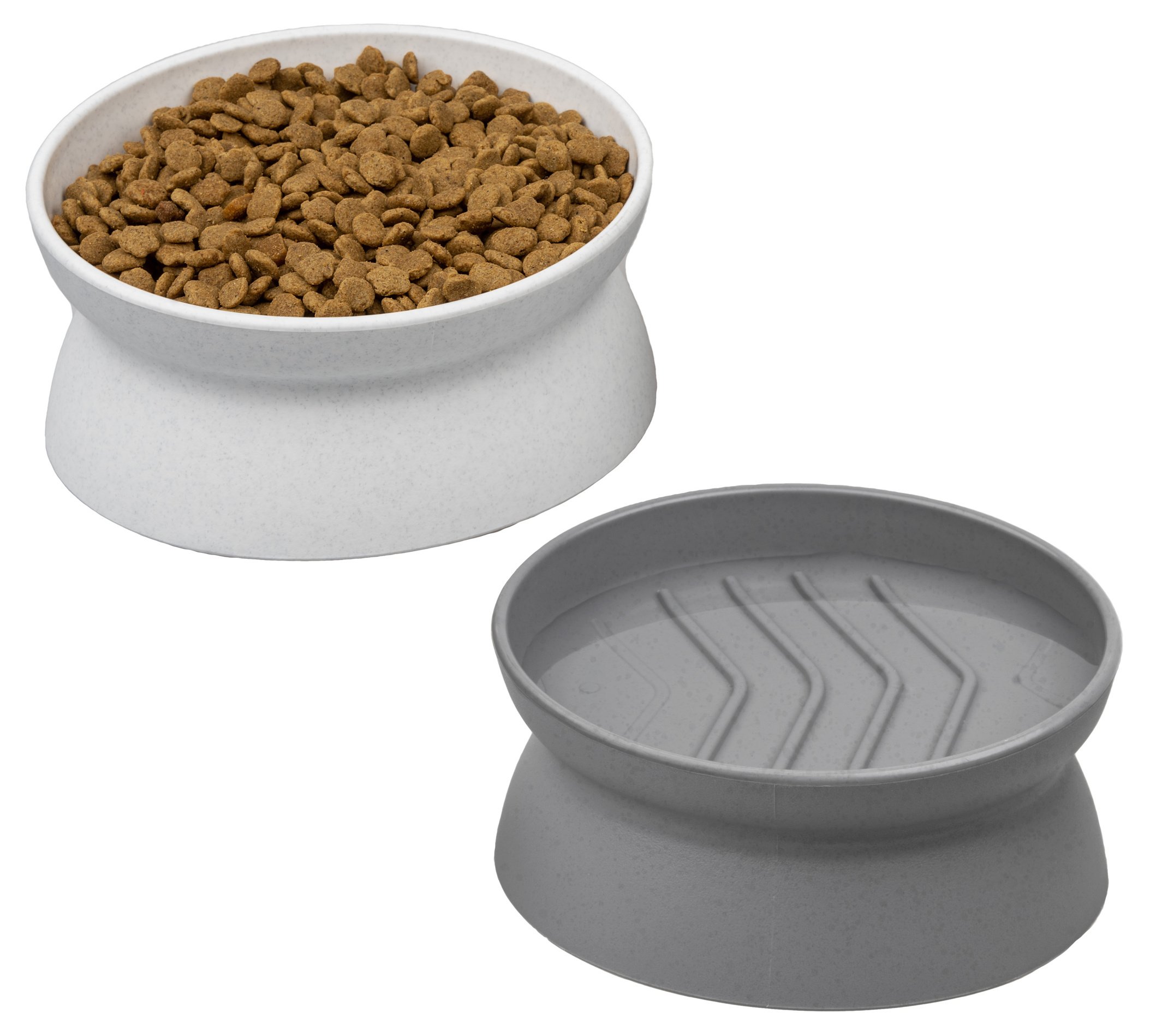 Kitty City Slow-Feed Elevated Cat Bowls, White & Grey, 10-oz, 2 count