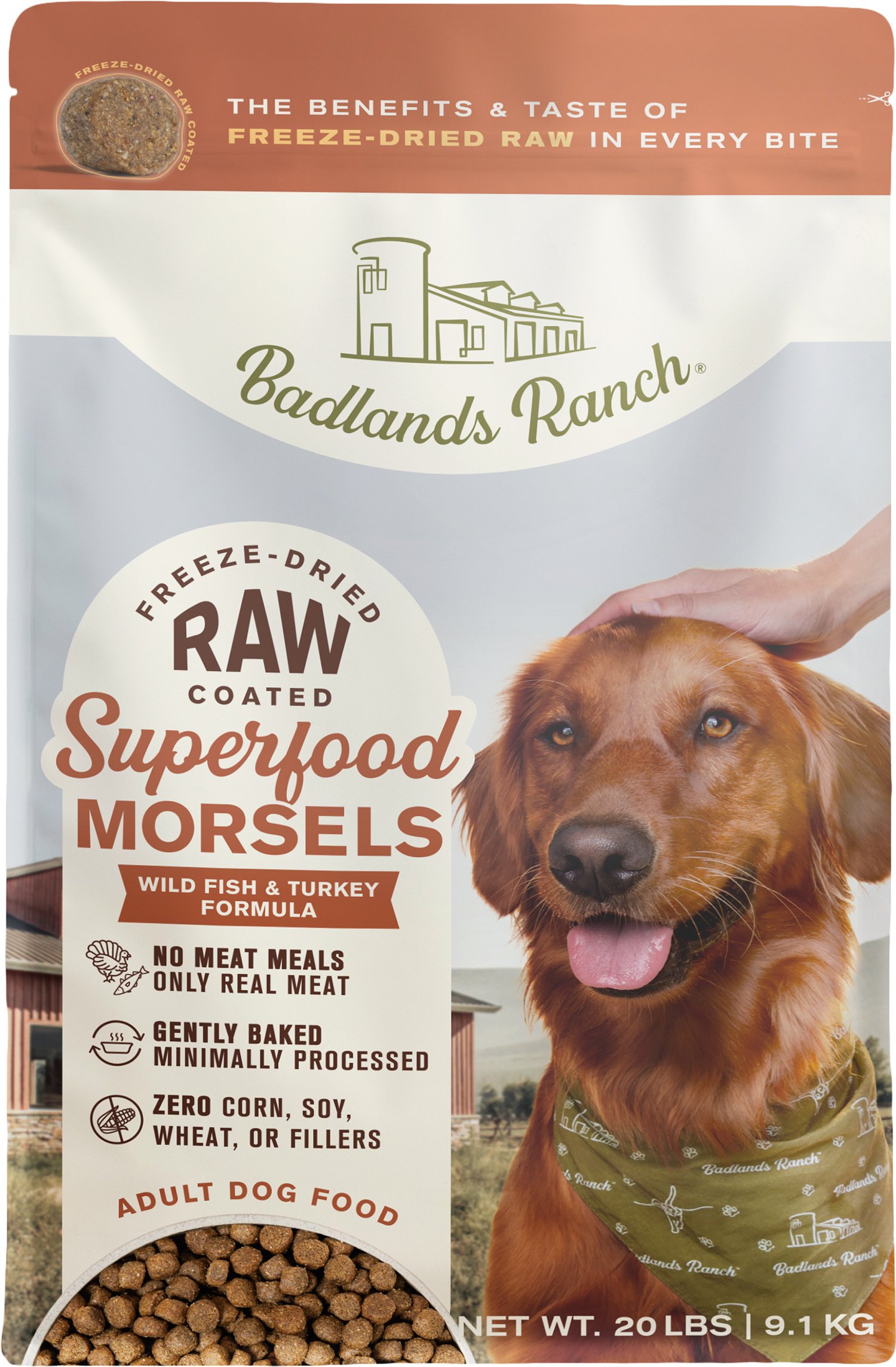 Badlands Ranch Superfood Complete Raw Coated Morsels Wild Fish Dry Dog Food, 20-lb bag