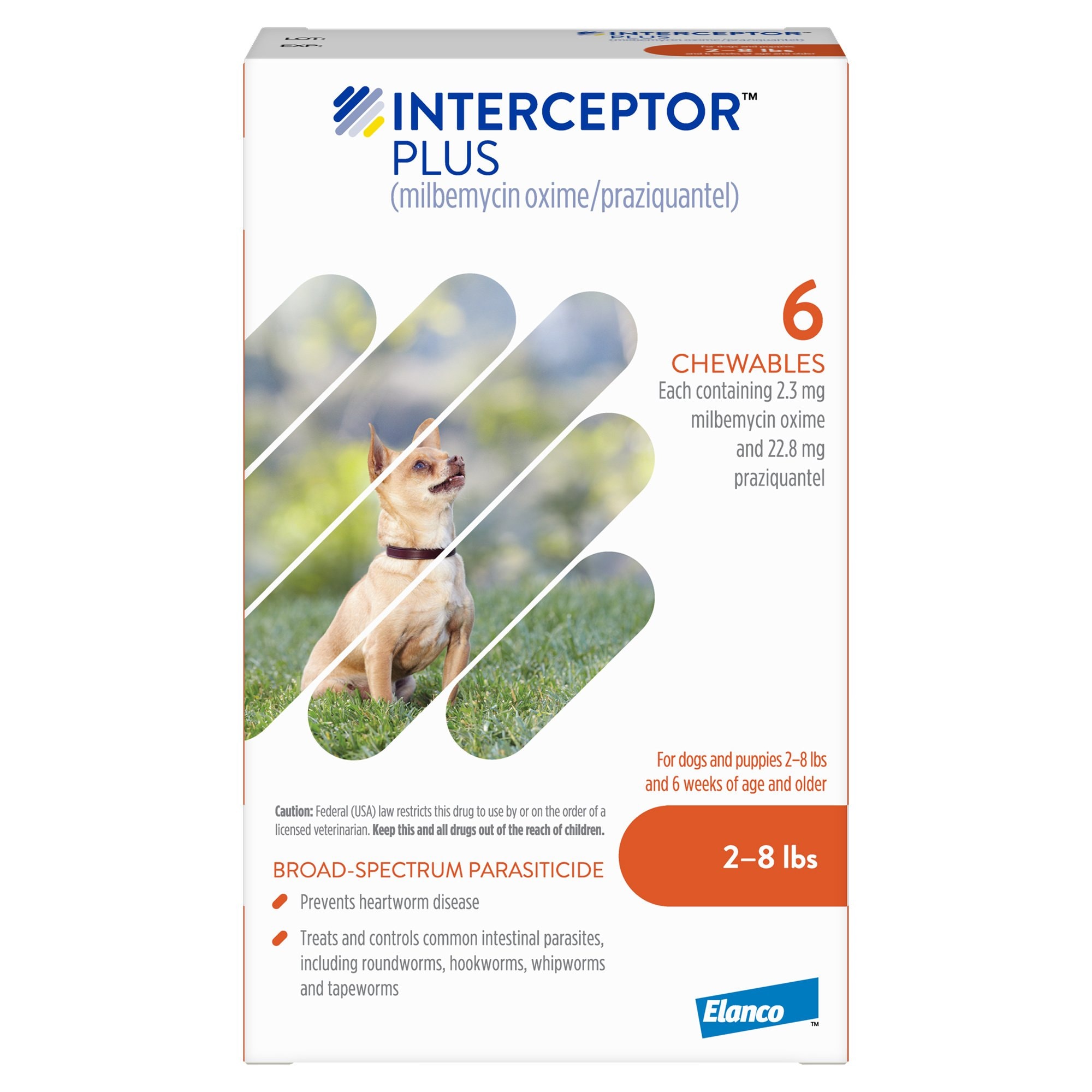 Interceptor Plus Chew for Dogs, 2-8 lbs, (Orange Box), 6 Chews (6-mos. supply)