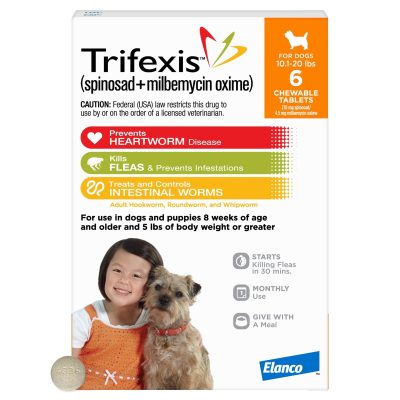 Trifexis Chewable Tablet for Dogs, 10.1-20 lbs, (Orange Box), 6 Chewable Tablets (6-mos. supply)